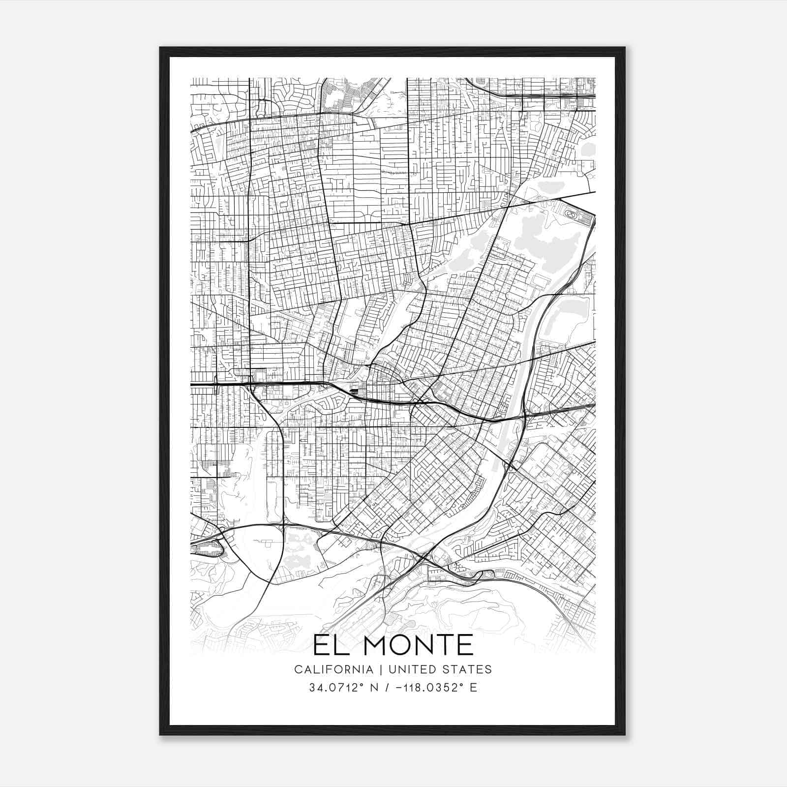 El Monte California Map Poster, Modern Home Decor Wall Art Print