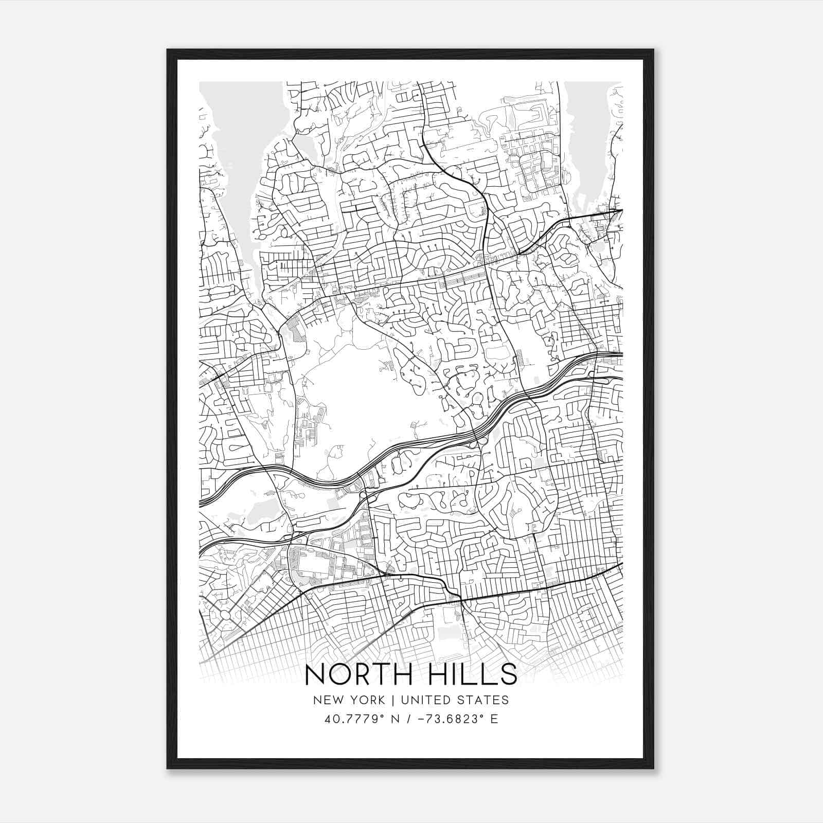 North Hills New York Map Poster, Modern Home Decor Wall Art Print