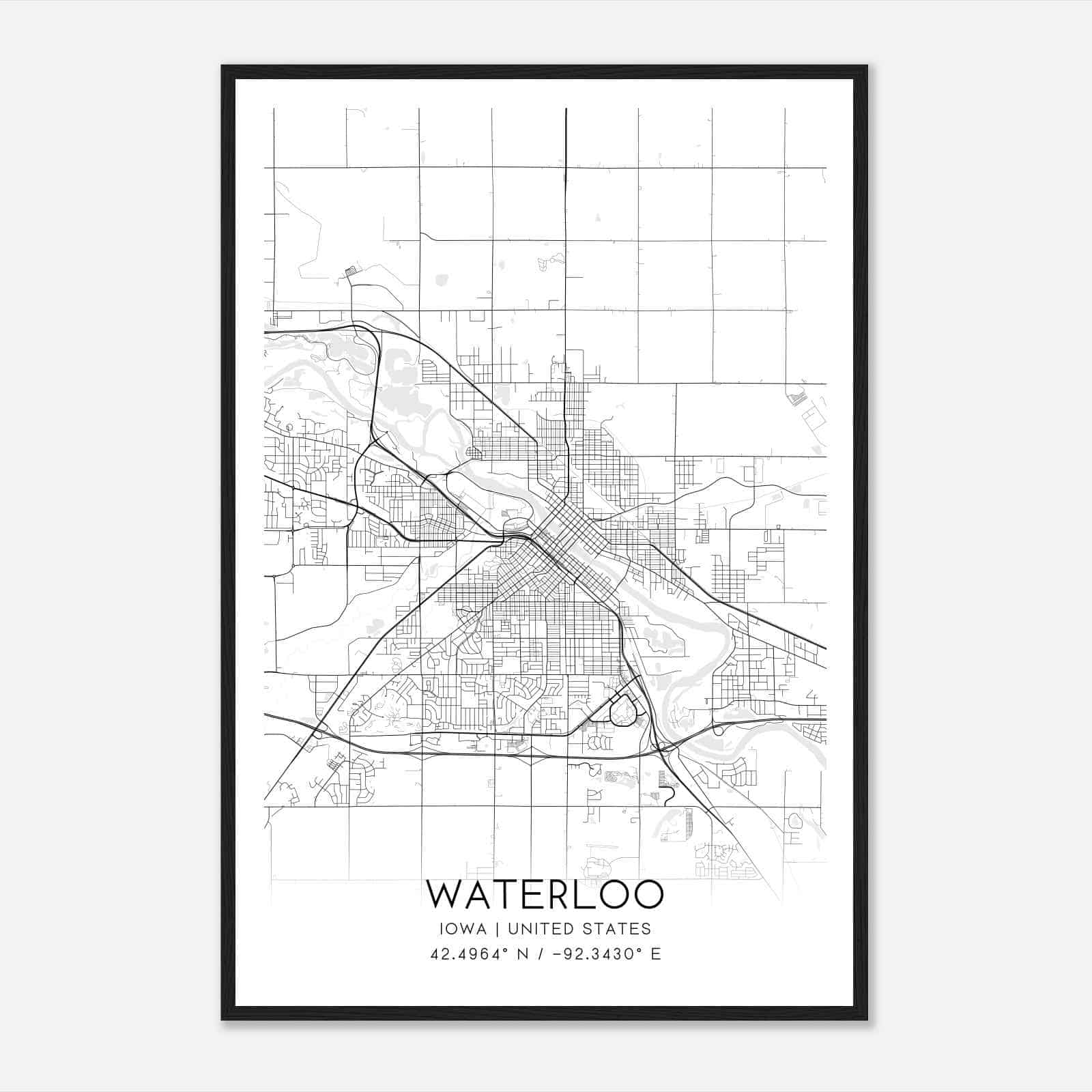 Waterloo Iowa Map Poster, Modern Home Decor Wall Art Print