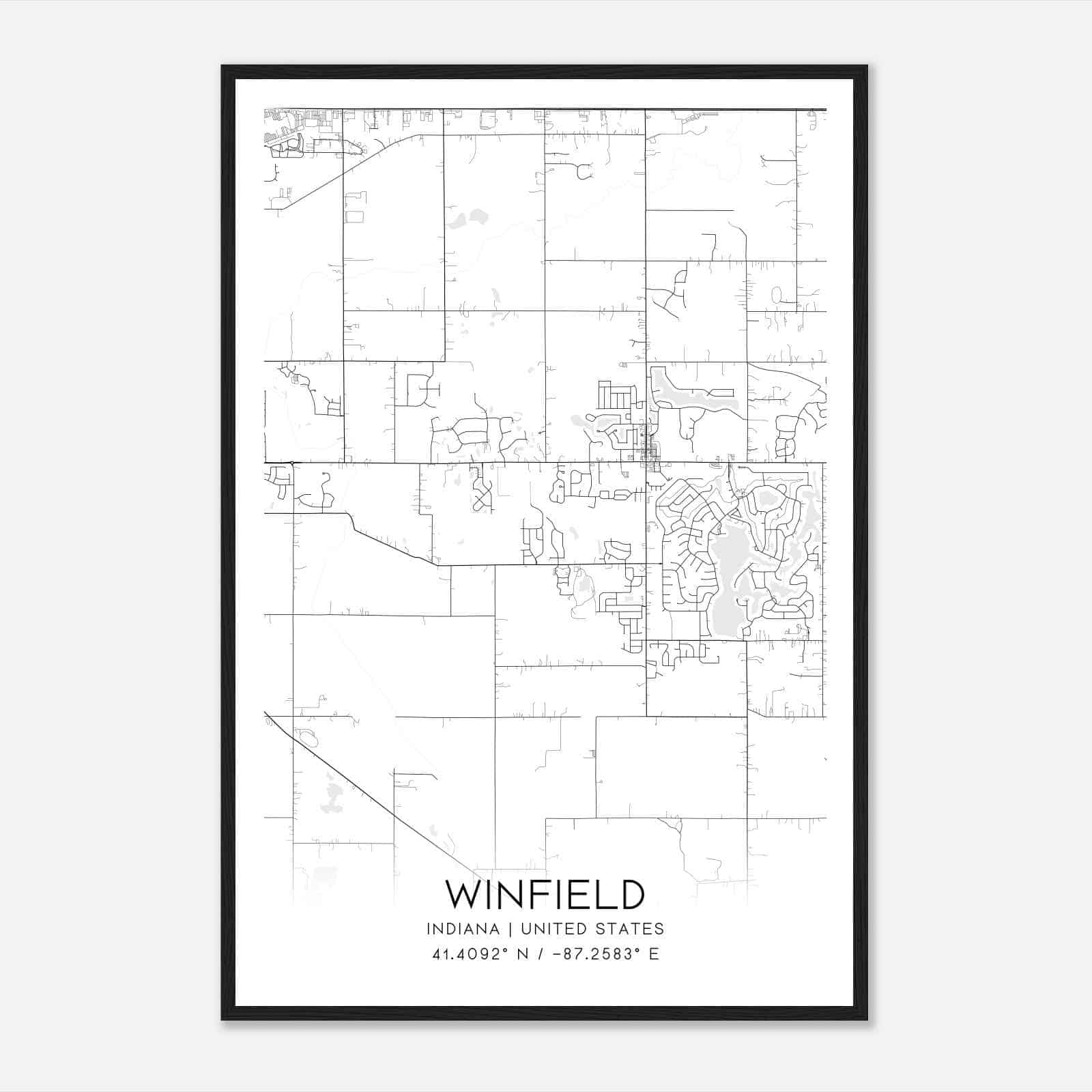 Winfield Indiana Map Poster, Modern Home Decor Wall Art Print