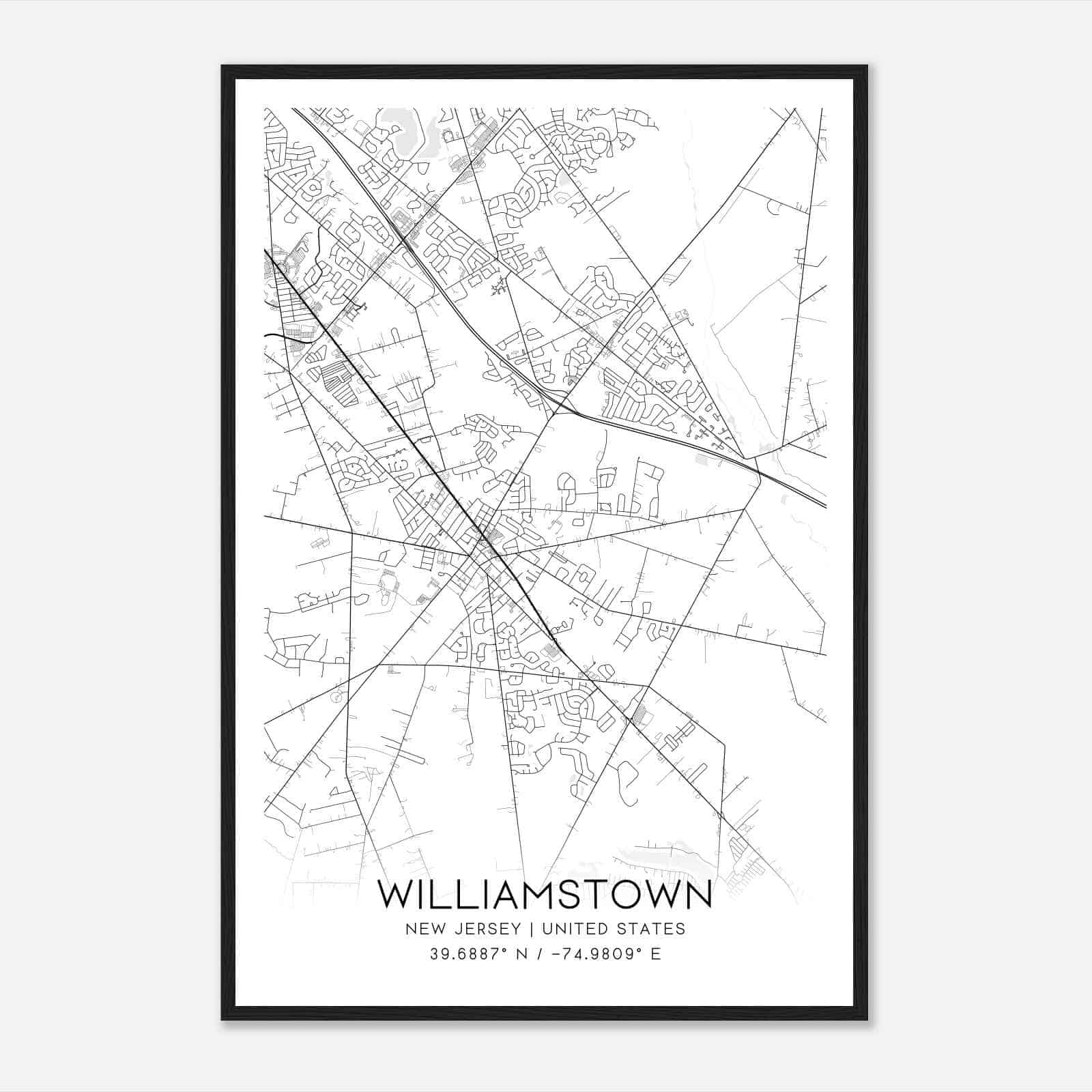 Williamstown New Jersey Map Poster, Modern Home Decor Wall Art Print