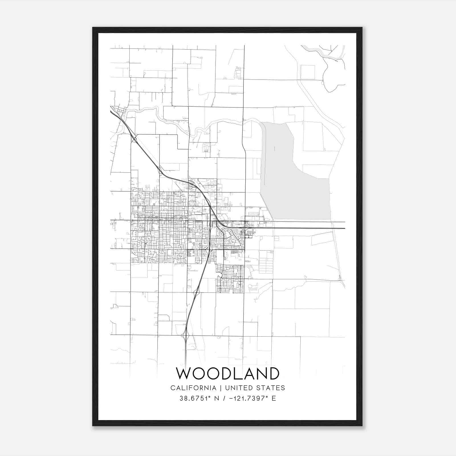 Woodland California Map Poster, Modern Home Decor Wall Art Print