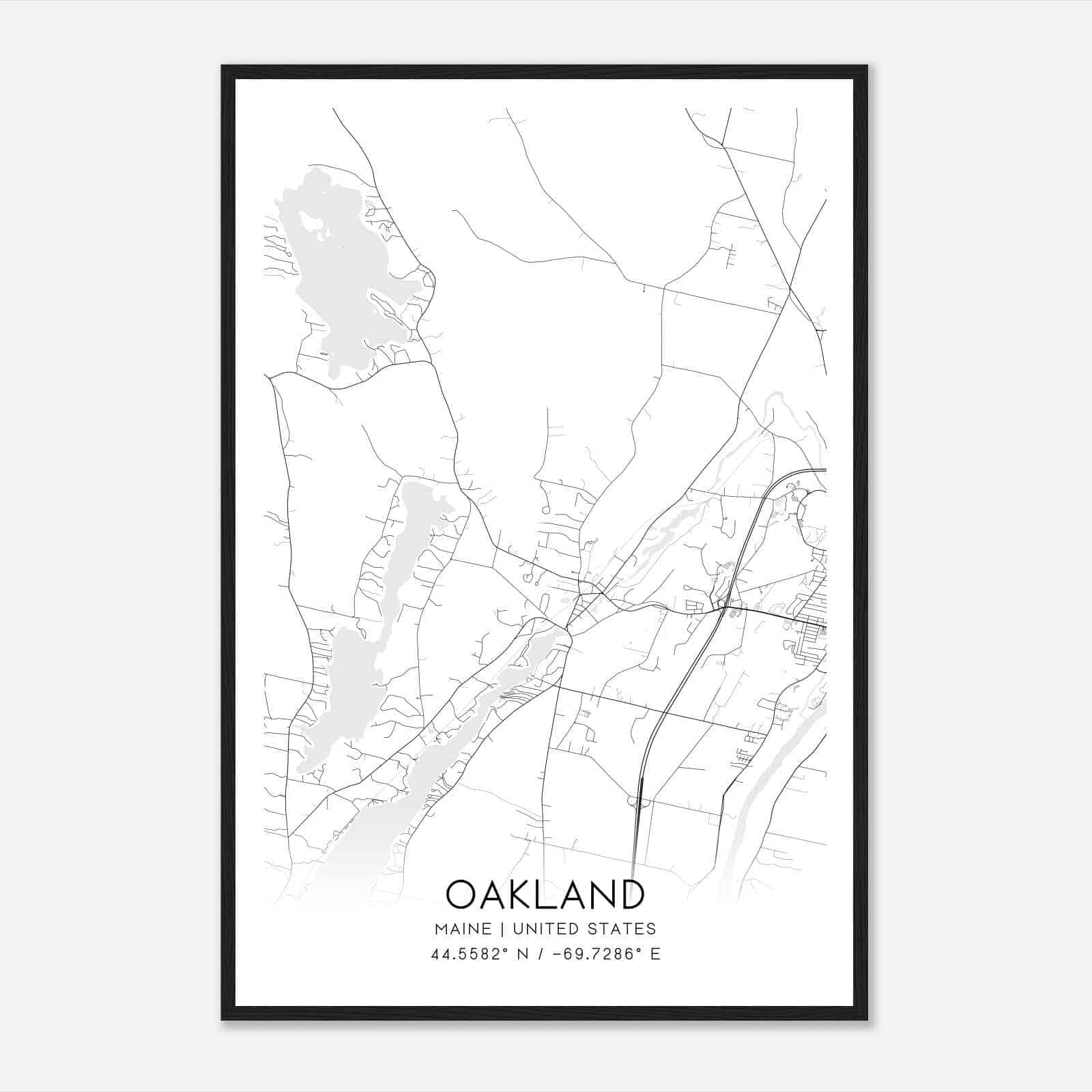 Oakland Maine Map Poster, Modern Home Decor Wall Art Print