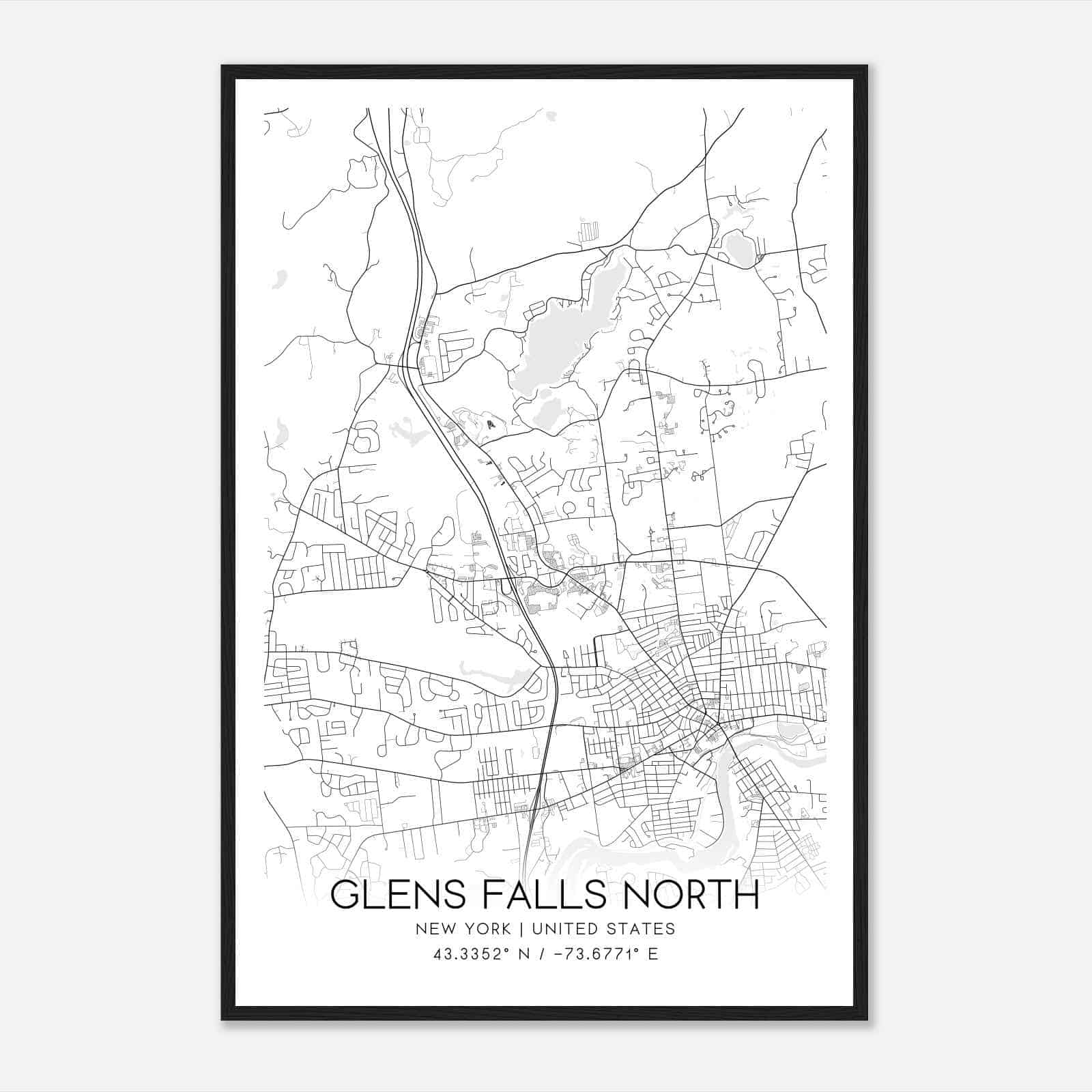 Glens Falls North New York Map Poster, Modern Home Decor Wall Art Print