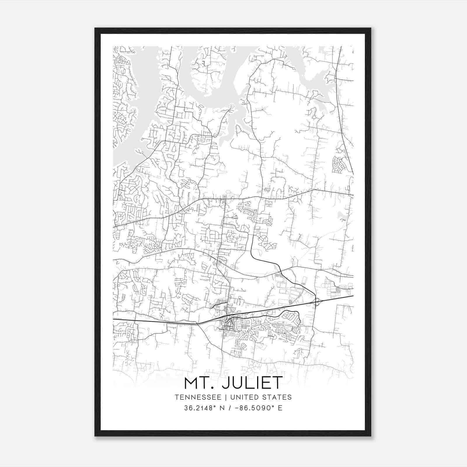 Mt. Juliet Tennessee Map Poster, Modern Home Decor Wall Art Print