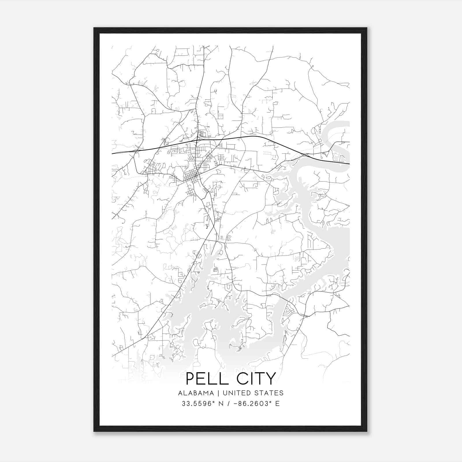 Pell City Alabama Map Poster, Modern Home Decor Wall Art Print