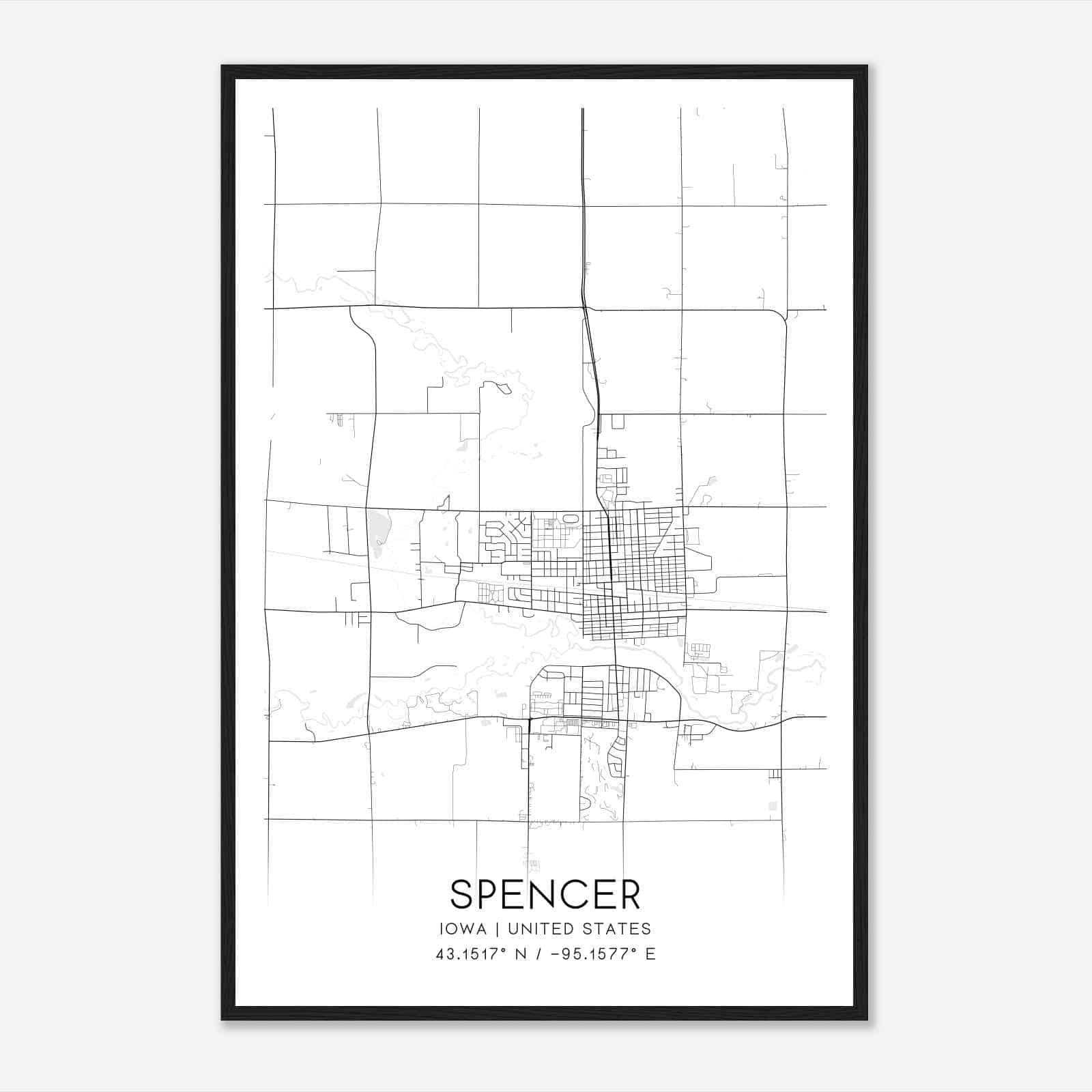 Spencer Iowa Map Poster, Modern Home Decor Wall Art Print Spencer Iowa Map Poster, Modern Home Decor Wall Art Print