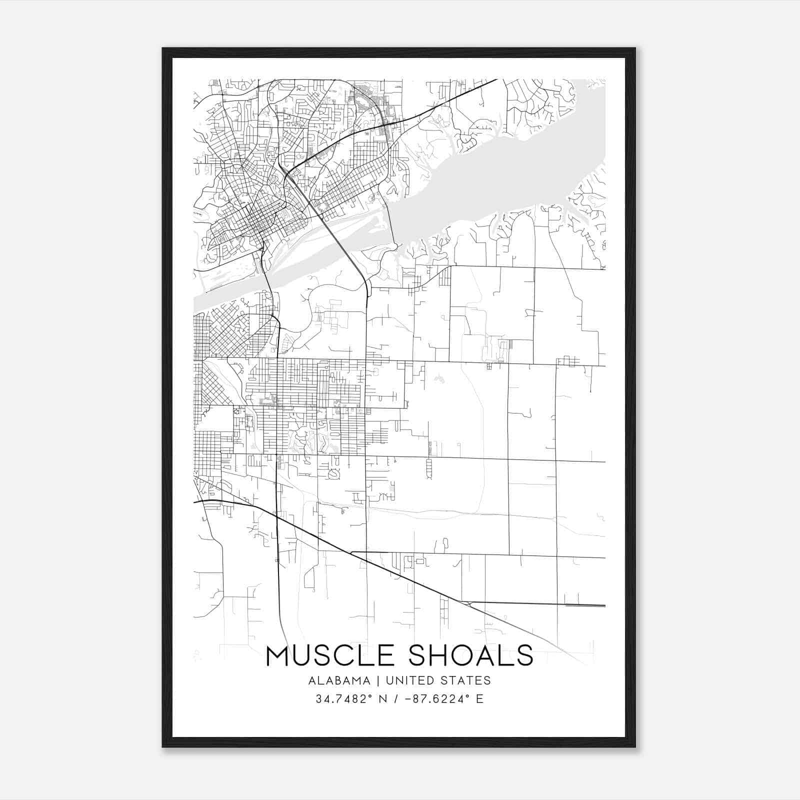 Muscle Shoals Alabama Map Poster, Modern Home Decor Wall Art Print