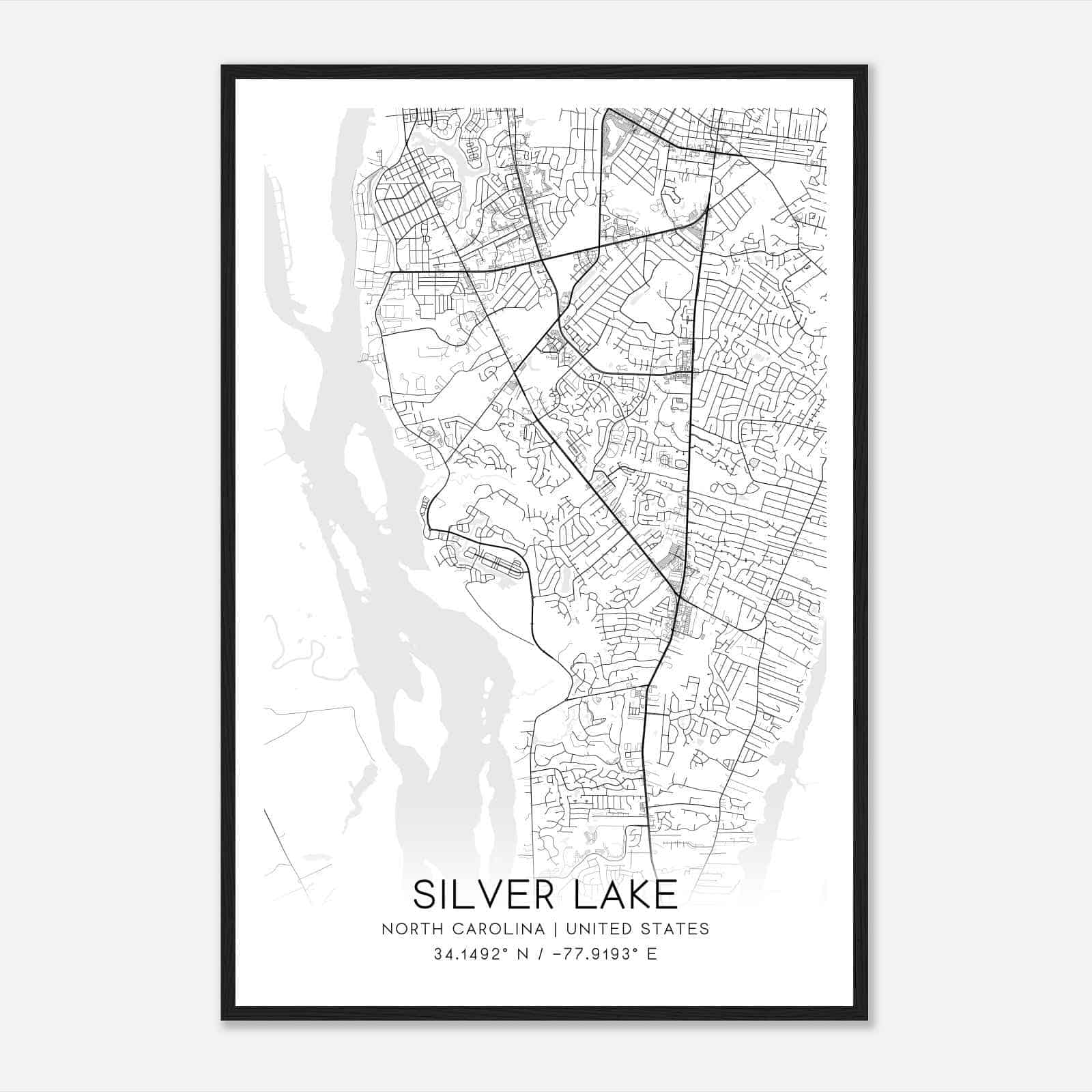 Silver Lake North Carolina Map Poster, Modern Home Decor Wall Art Print Silver Lake North Carolina Map Poster, Modern Home Decor Wall Art Print