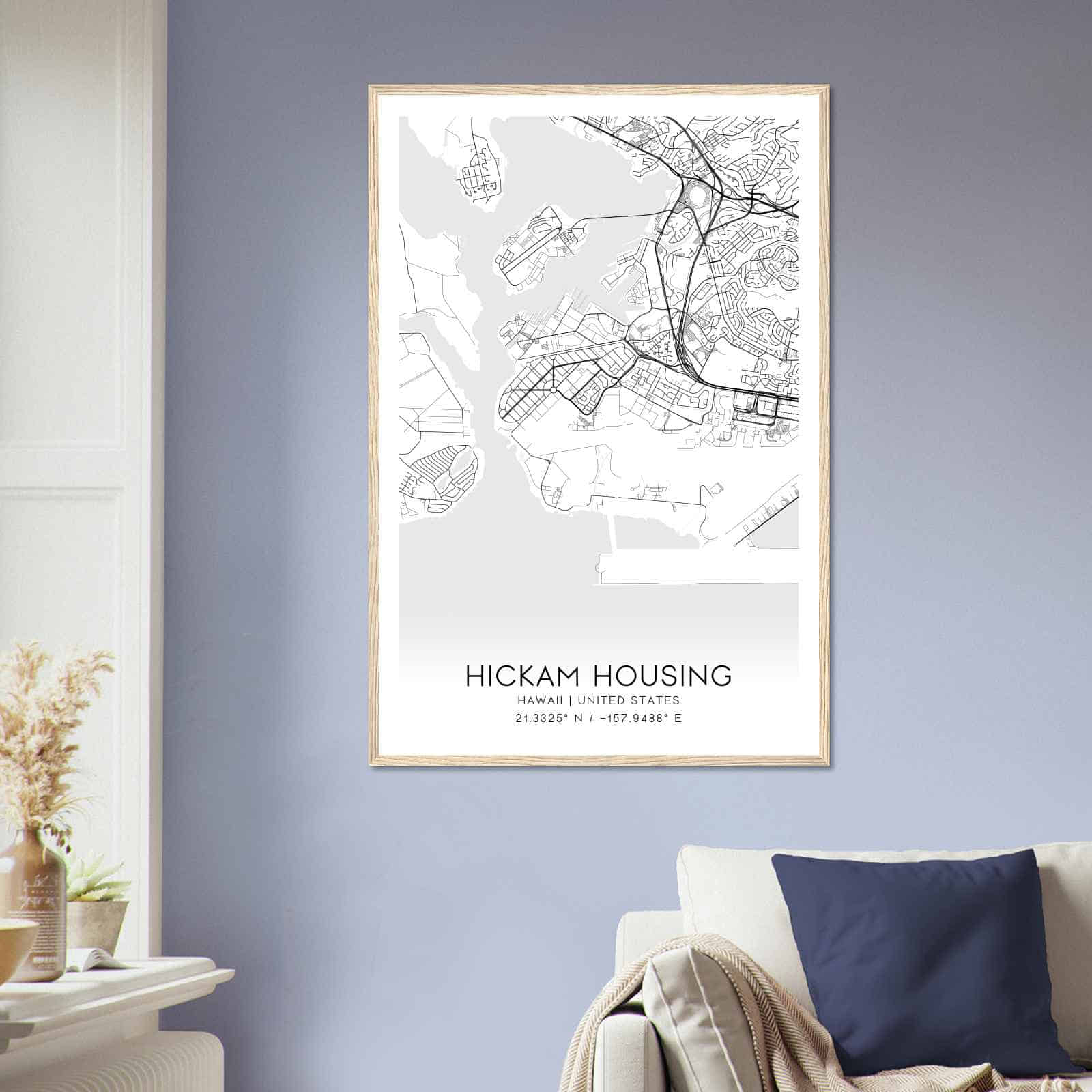 Hickam Housing Hawaii Map Poster, Modern Home Decor Wall Art Print