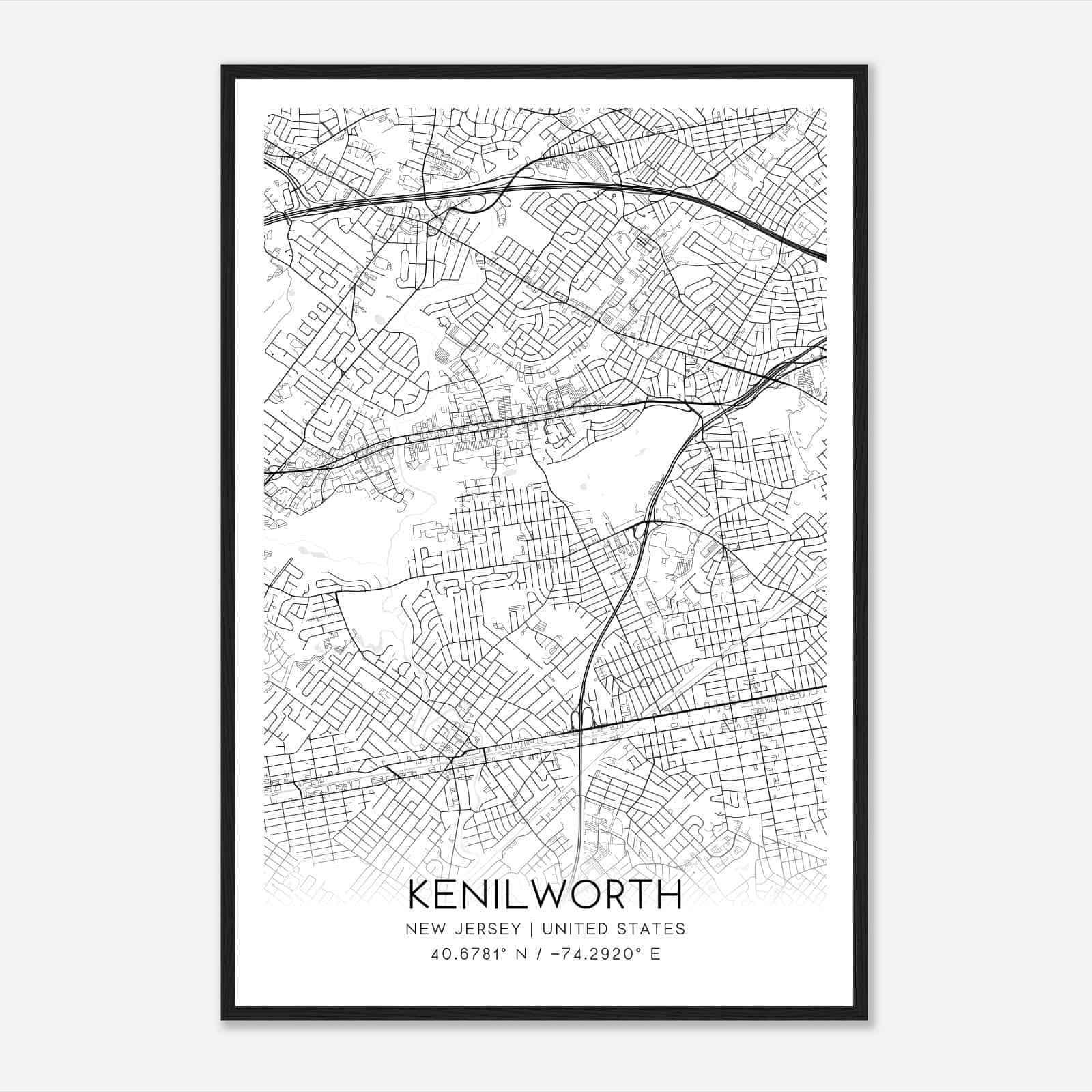 Kenilworth New Jersey Map Poster, Modern Home Decor Wall Art Print