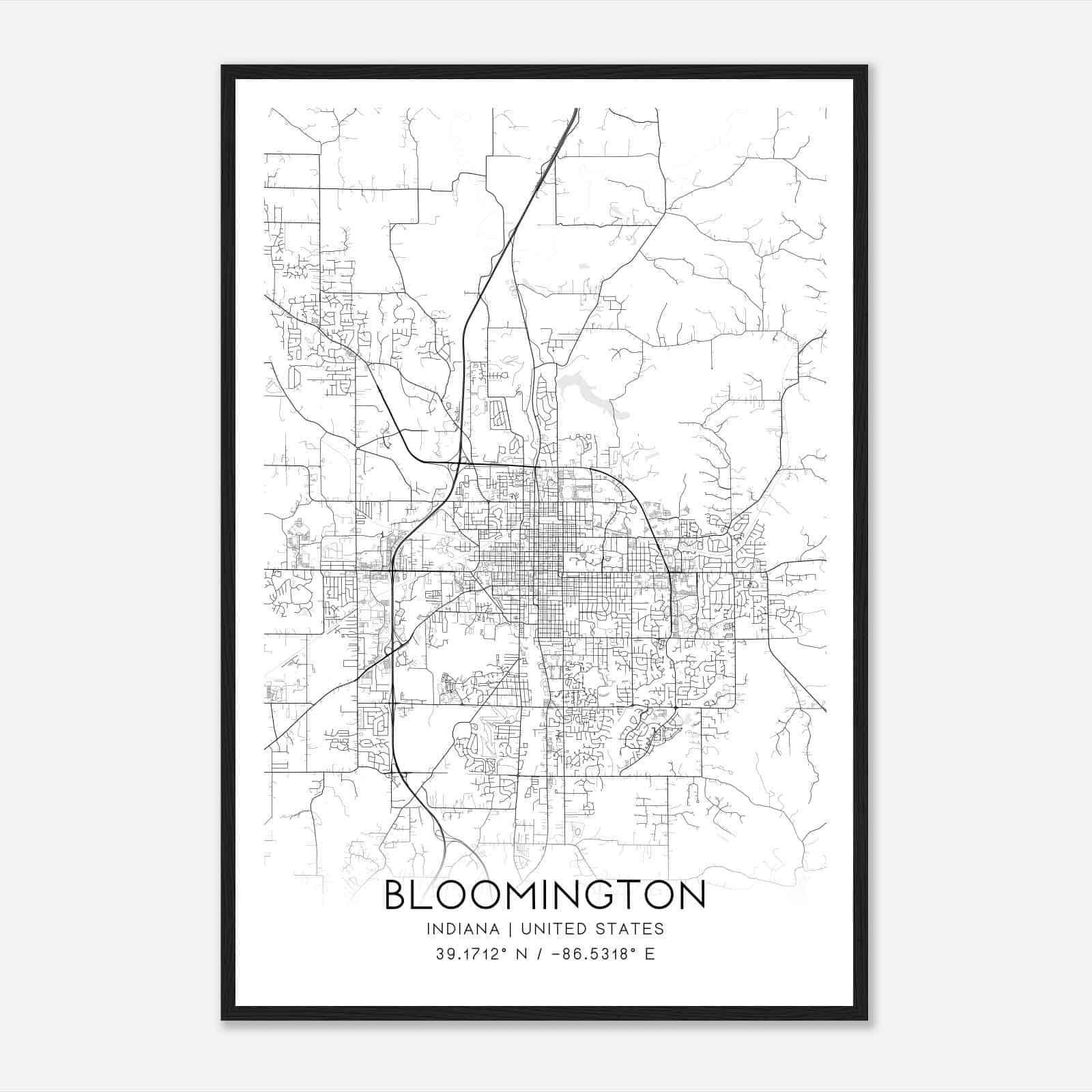 Bloomington Indiana Map Poster, Modern Home Decor Wall Art Print