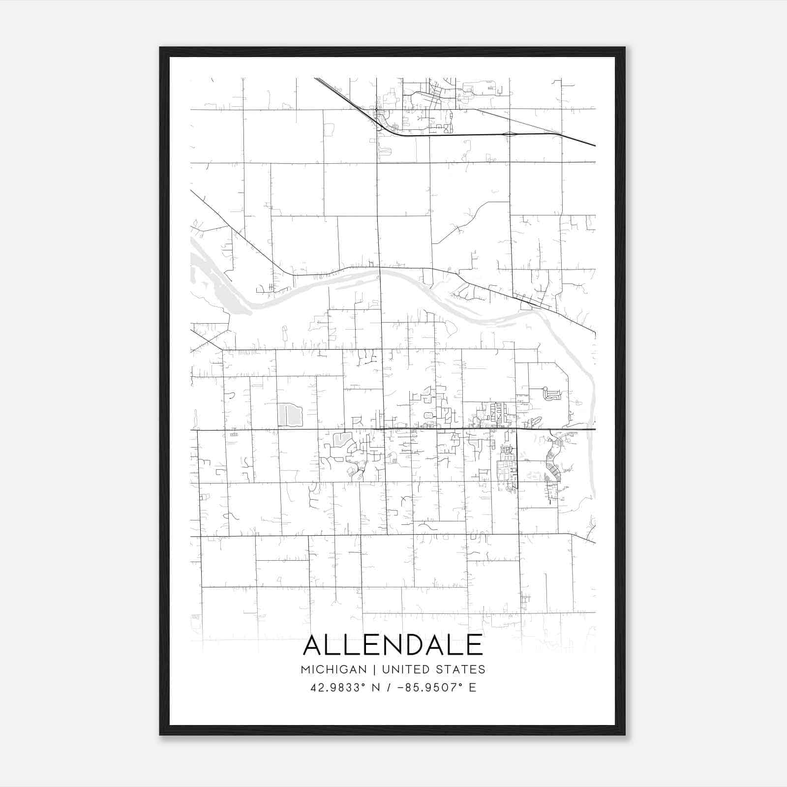 Allendale Michigan Map Poster, Modern Home Decor Wall Art Print