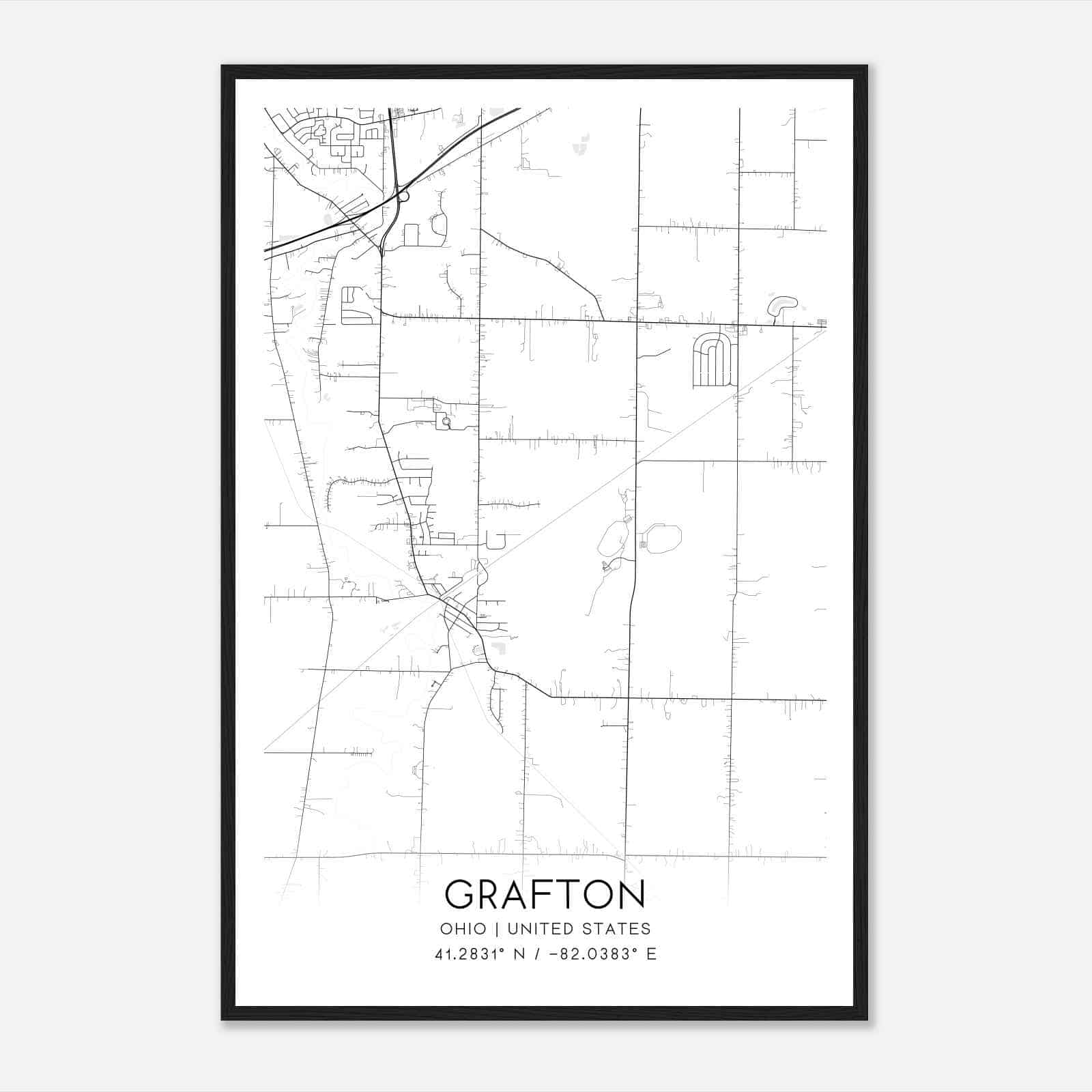 Grafton Ohio Map Poster, Modern Home Decor Wall Art Print