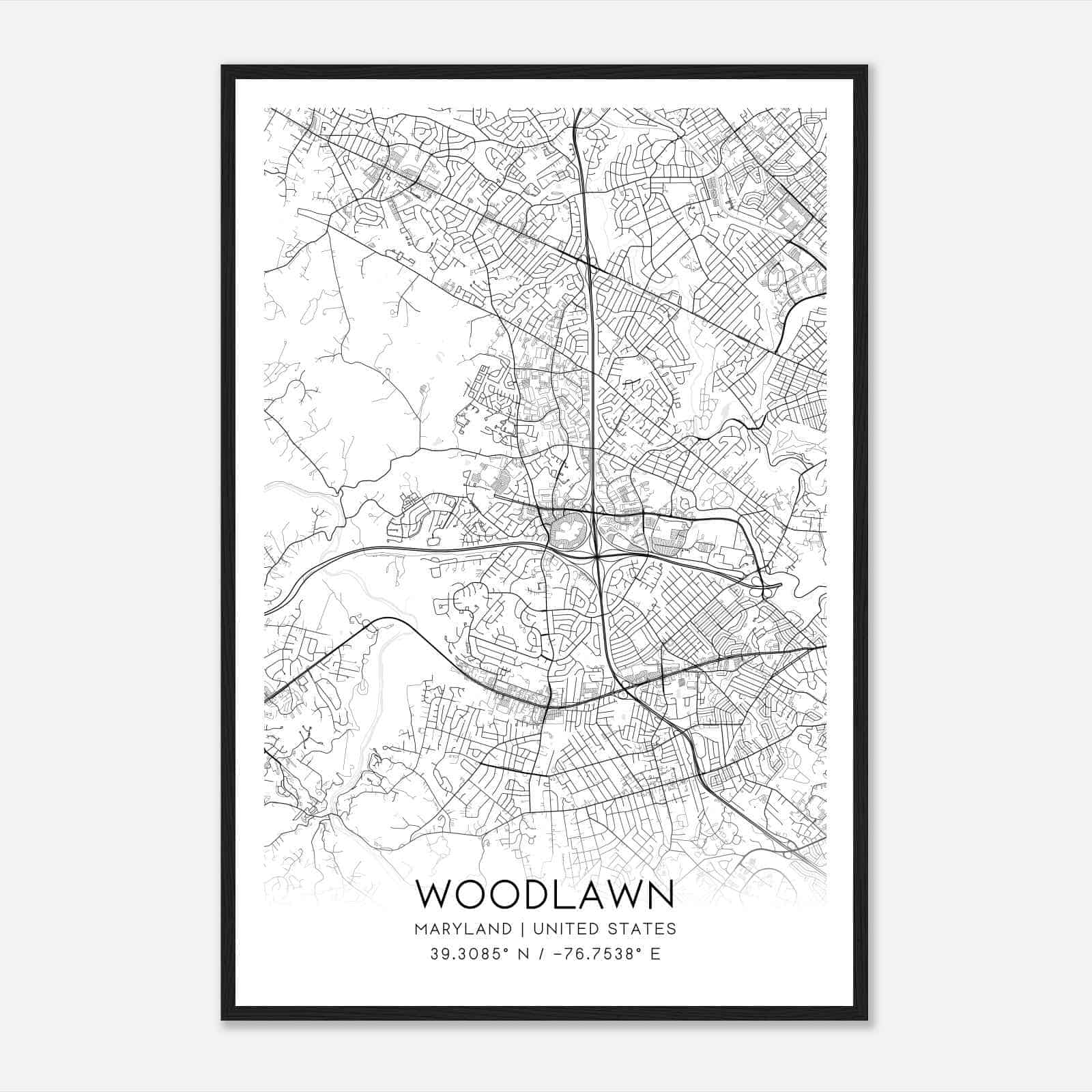 Woodlawn Maryland Map Poster, Modern Home Decor Wall Art Print