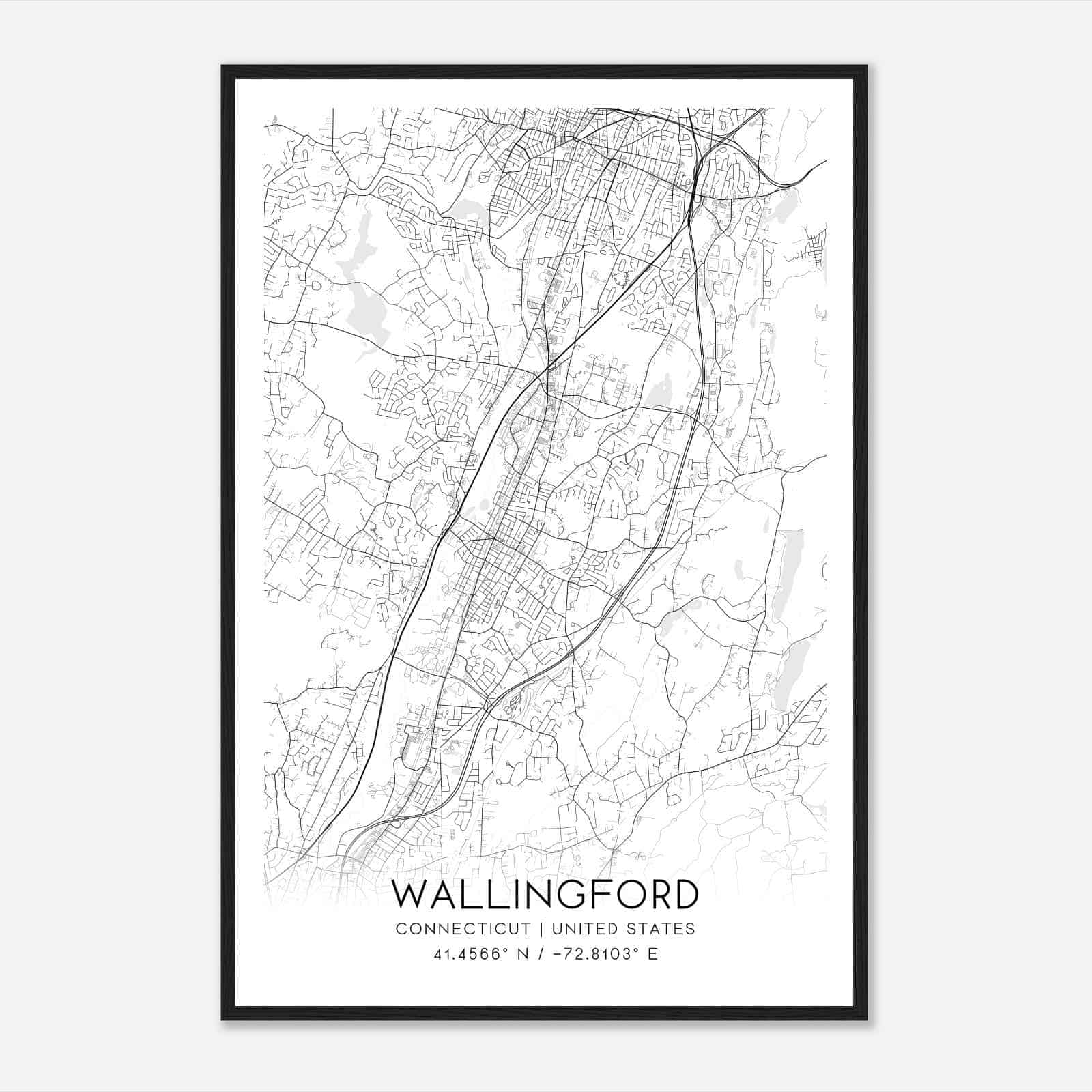 Wallingford Connecticut Map Poster, Modern Home Decor Wall Art Print