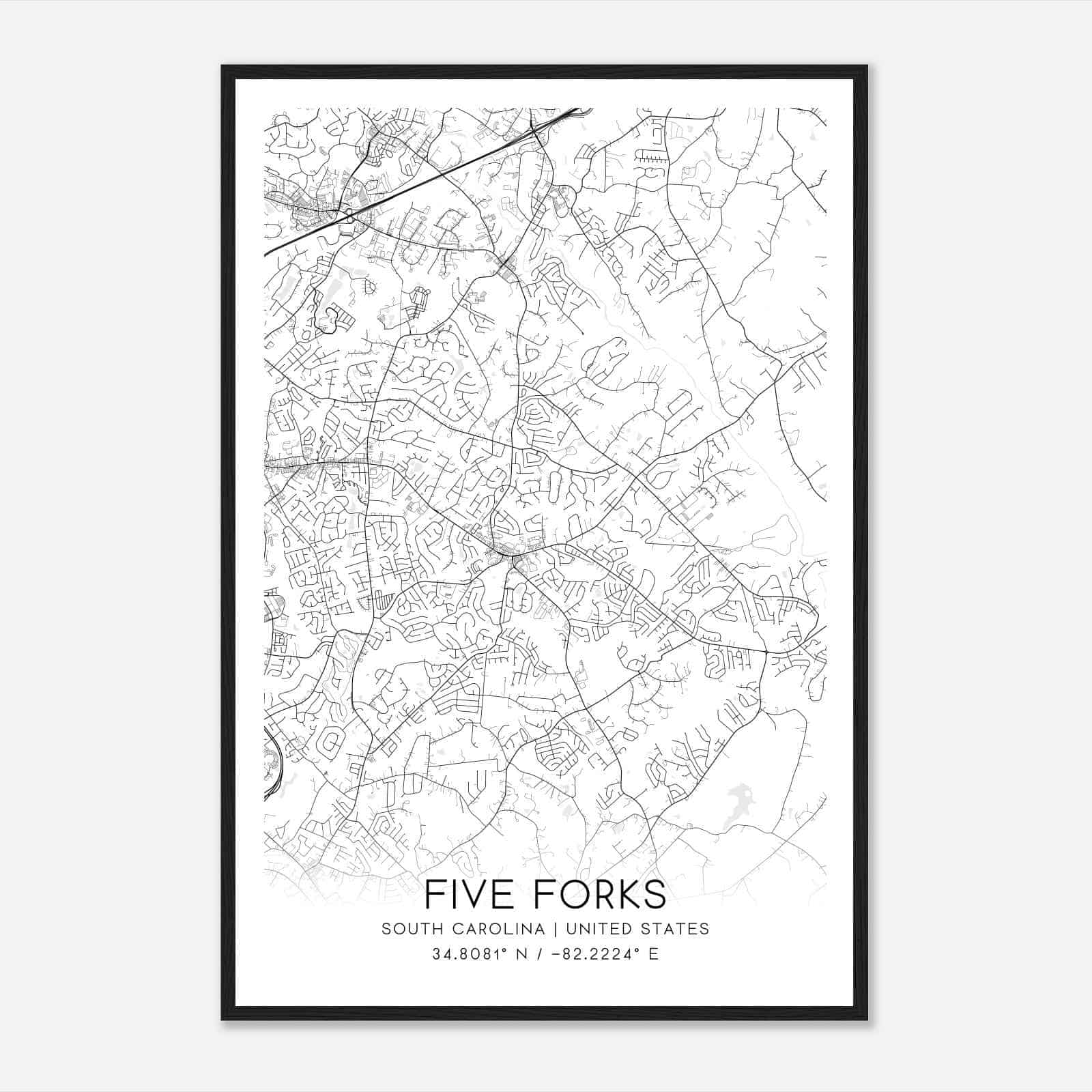 Five Forks South Carolina Map Poster, Modern Home Decor Wall Art Print