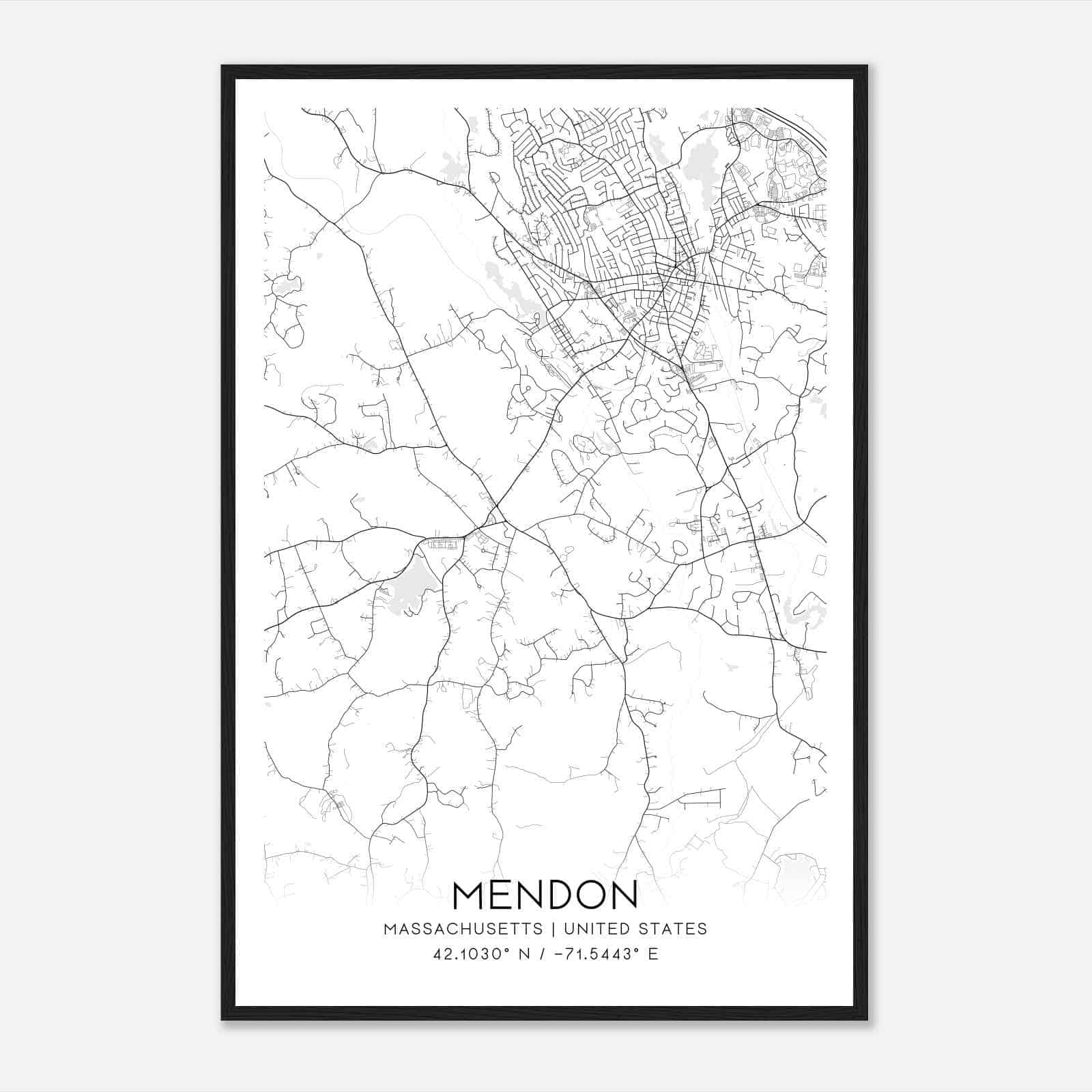 Mendon Massachusetts Map Poster, Modern Home Decor Wall Art Print