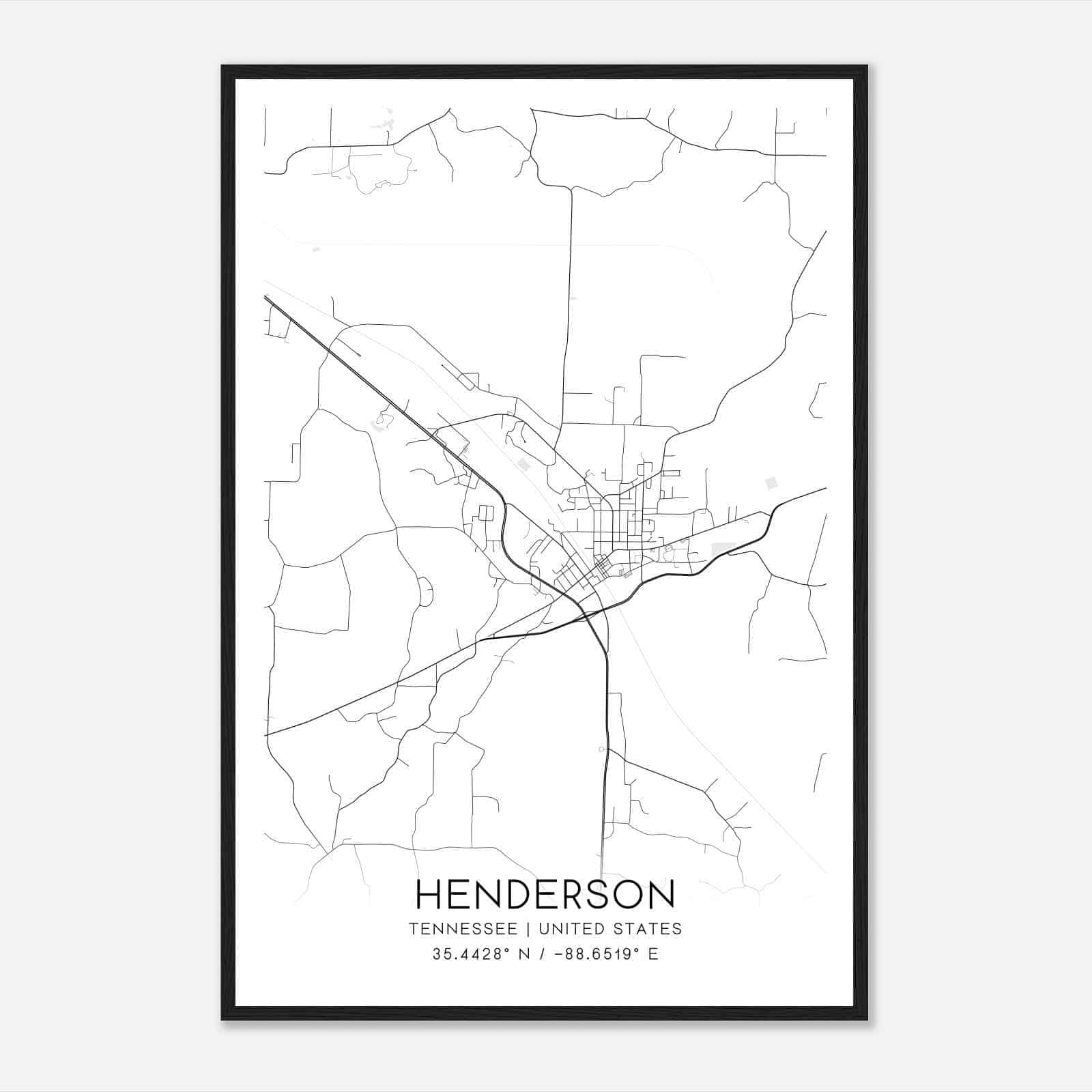 Henderson Tennessee Map Poster, Modern Home Decor Wall Art Print