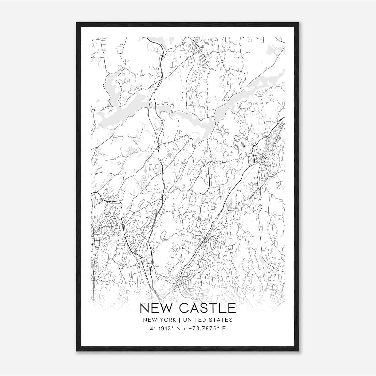 New Castle New York Map Poster, Modern Home Decor Wall Art Print