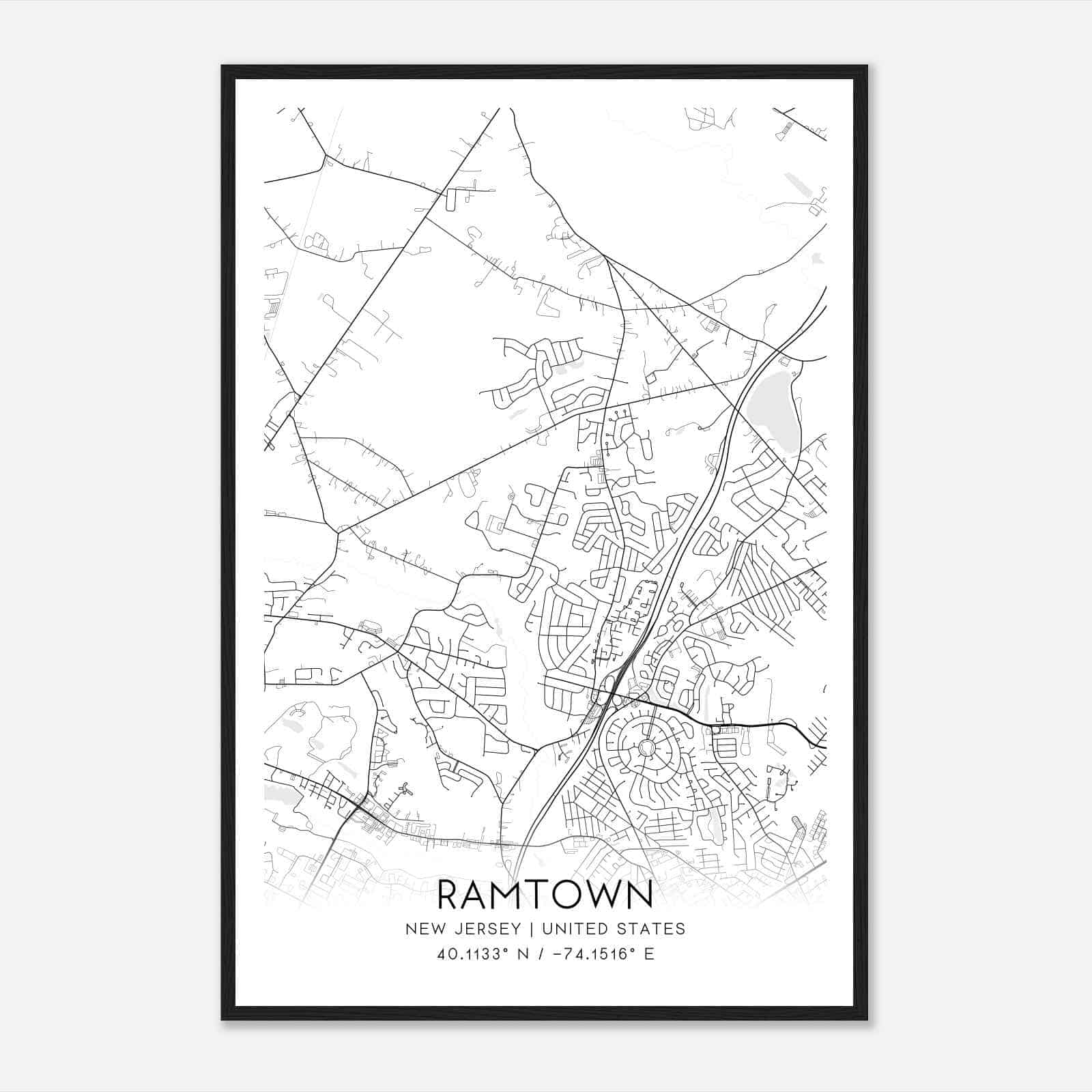 Ramtown New Jersey Map Poster, Modern Home Decor Wall Art Print