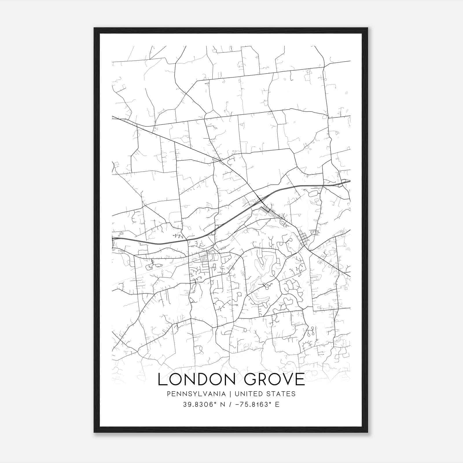 London Grove Pennsylvania Map Poster, Modern Home Decor Wall Art Print