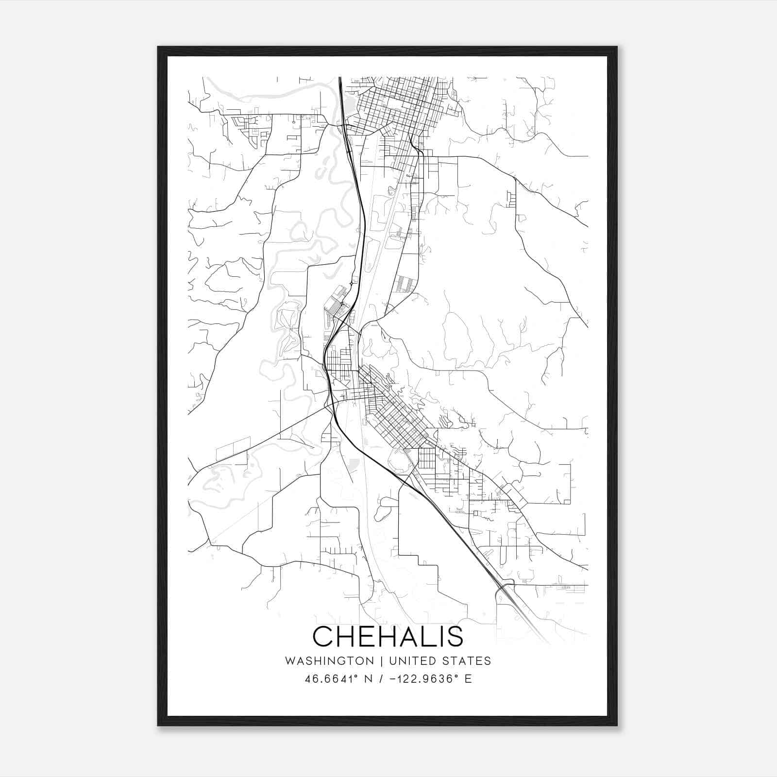 Chehalis Washington Map Poster, Modern Home Decor Wall Art Print