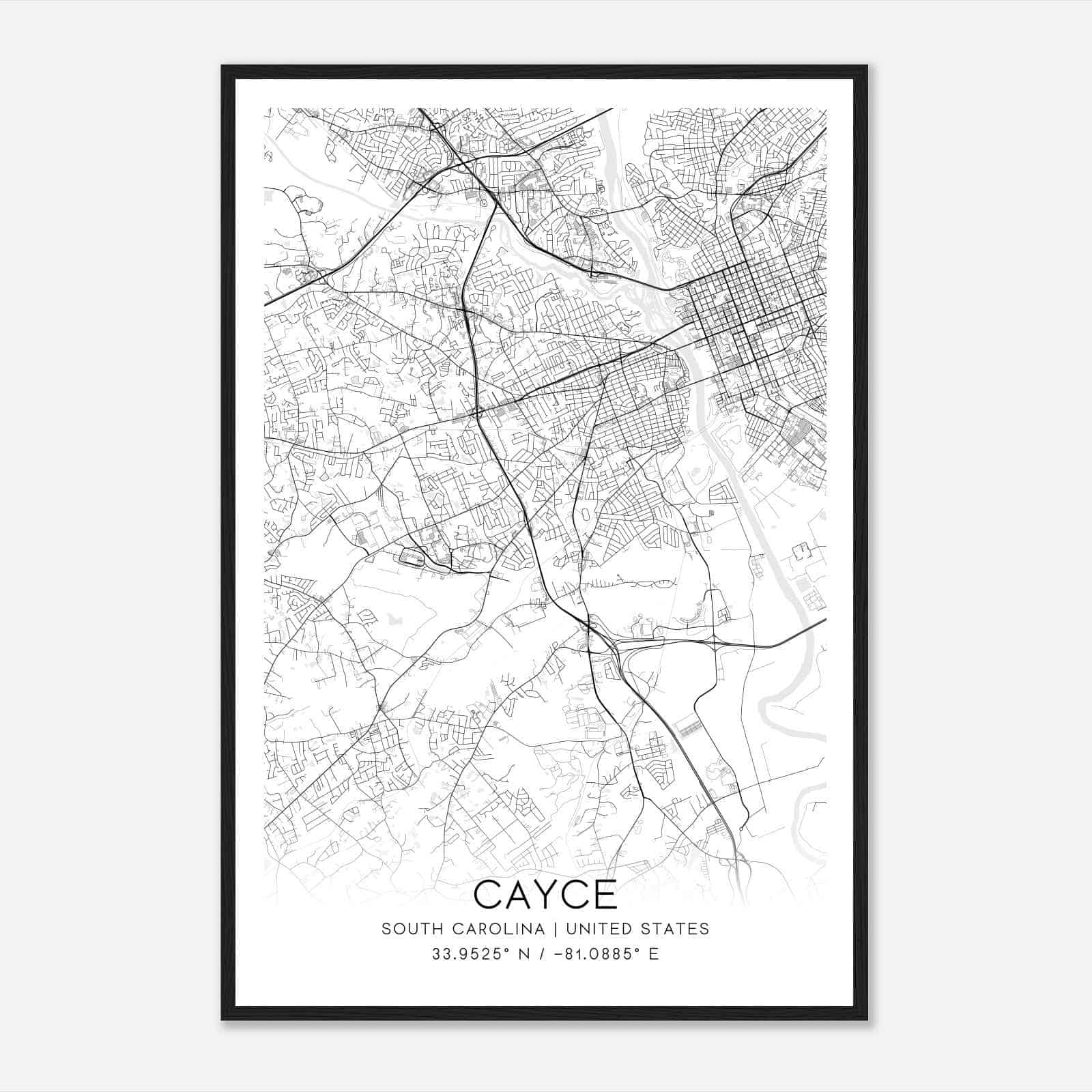 Cayce South Carolina Map Poster, Modern Home Decor Wall Art Print