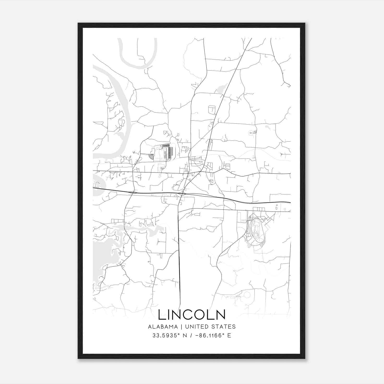 Lincoln Alabama Map Poster, Modern Home Decor Wall Art Print