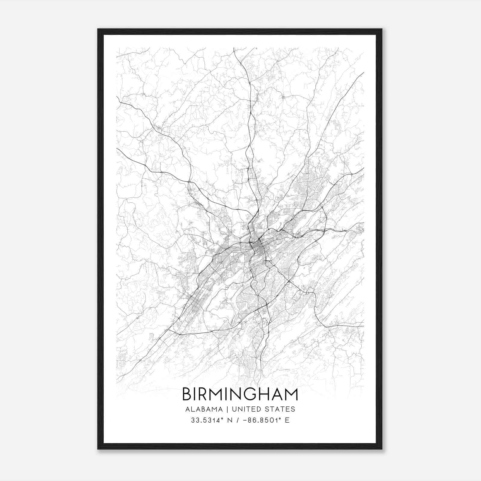 Birmingham Alabama Map Poster, Modern Home Decor Wall Art Print