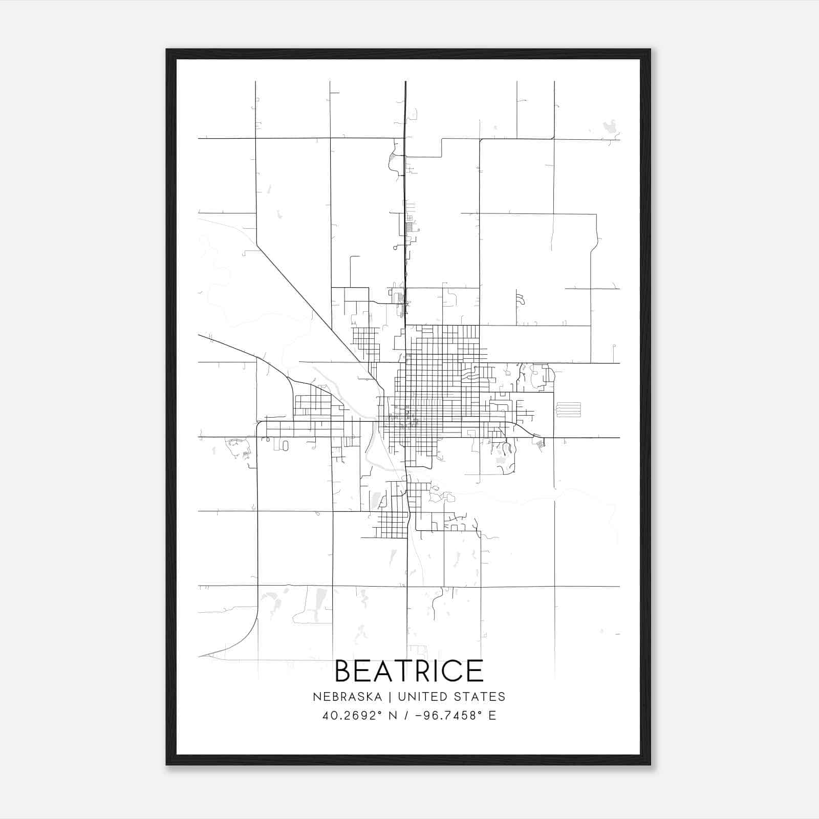 Beatrice Nebraska Map Poster, Modern Home Decor Wall Art Print