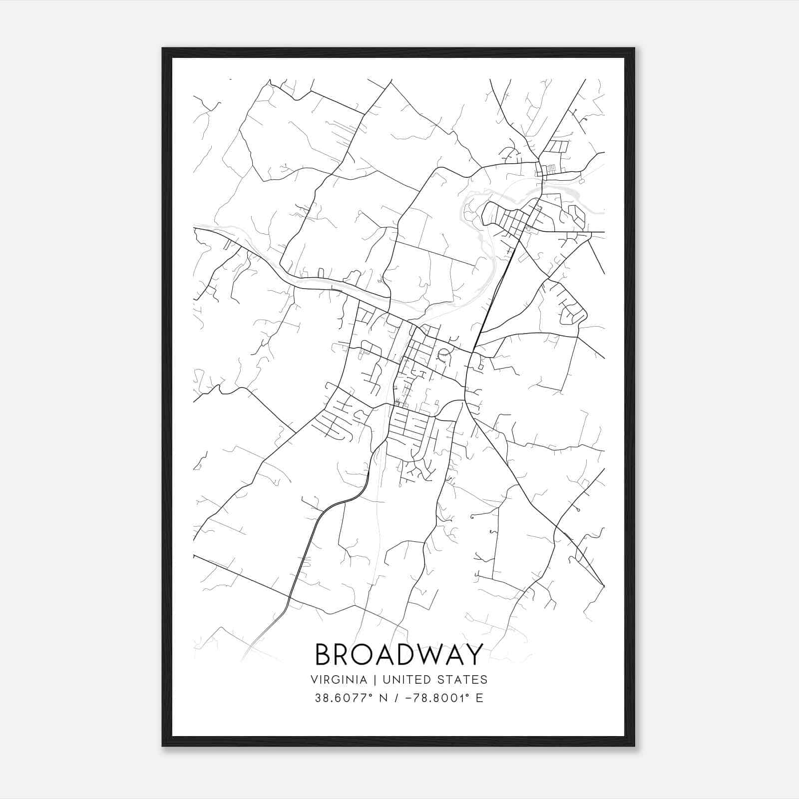 Broadway Virginia Map Poster, Modern Home Decor Wall Art Print