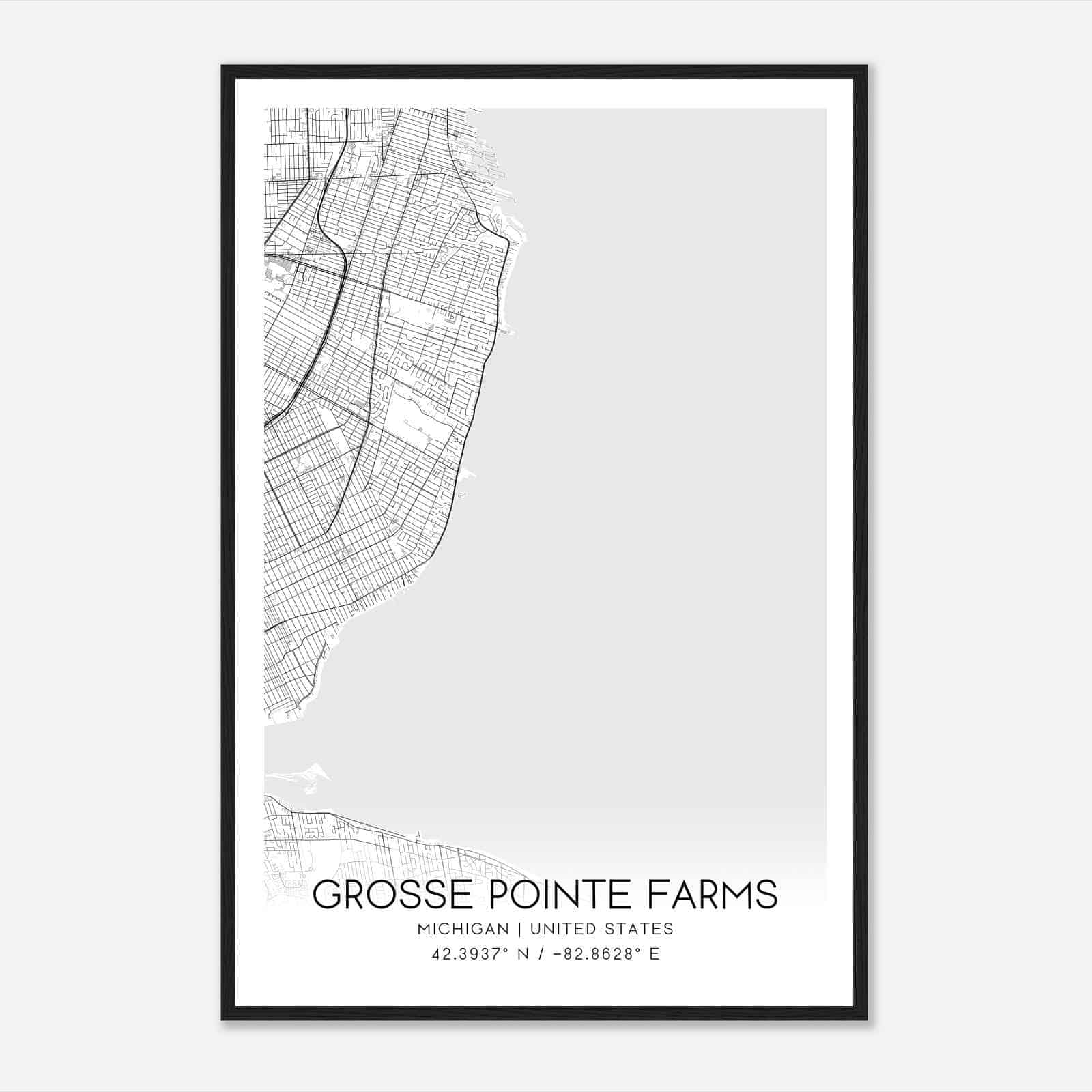 Grosse Pointe Farms Michigan Map Poster, Modern Home Decor Wall Art Print