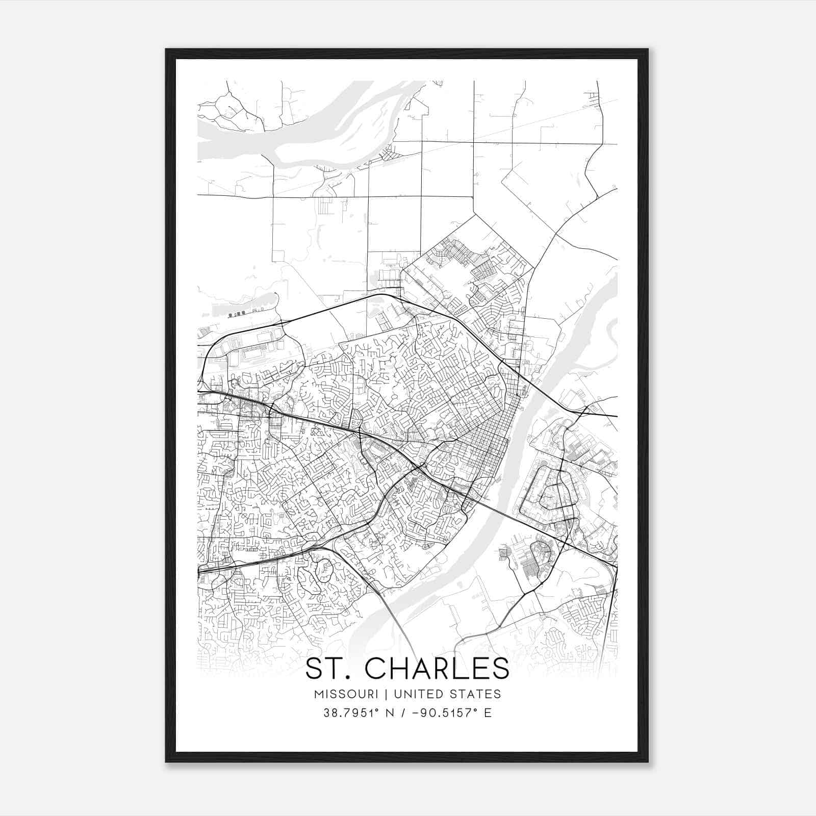 St. Charles Missouri Map Poster, Modern Home Decor Wall Art Print
