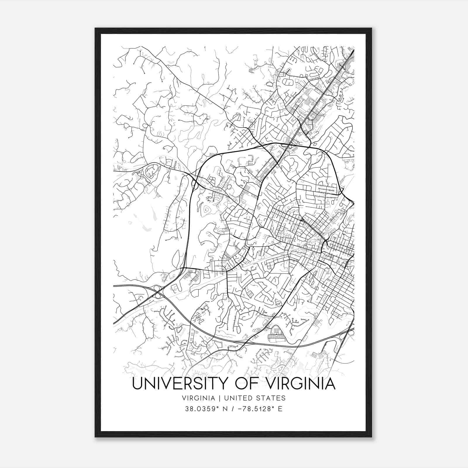 University of Virginia Virginia Map Poster, Modern Home Decor Wall Art Print
