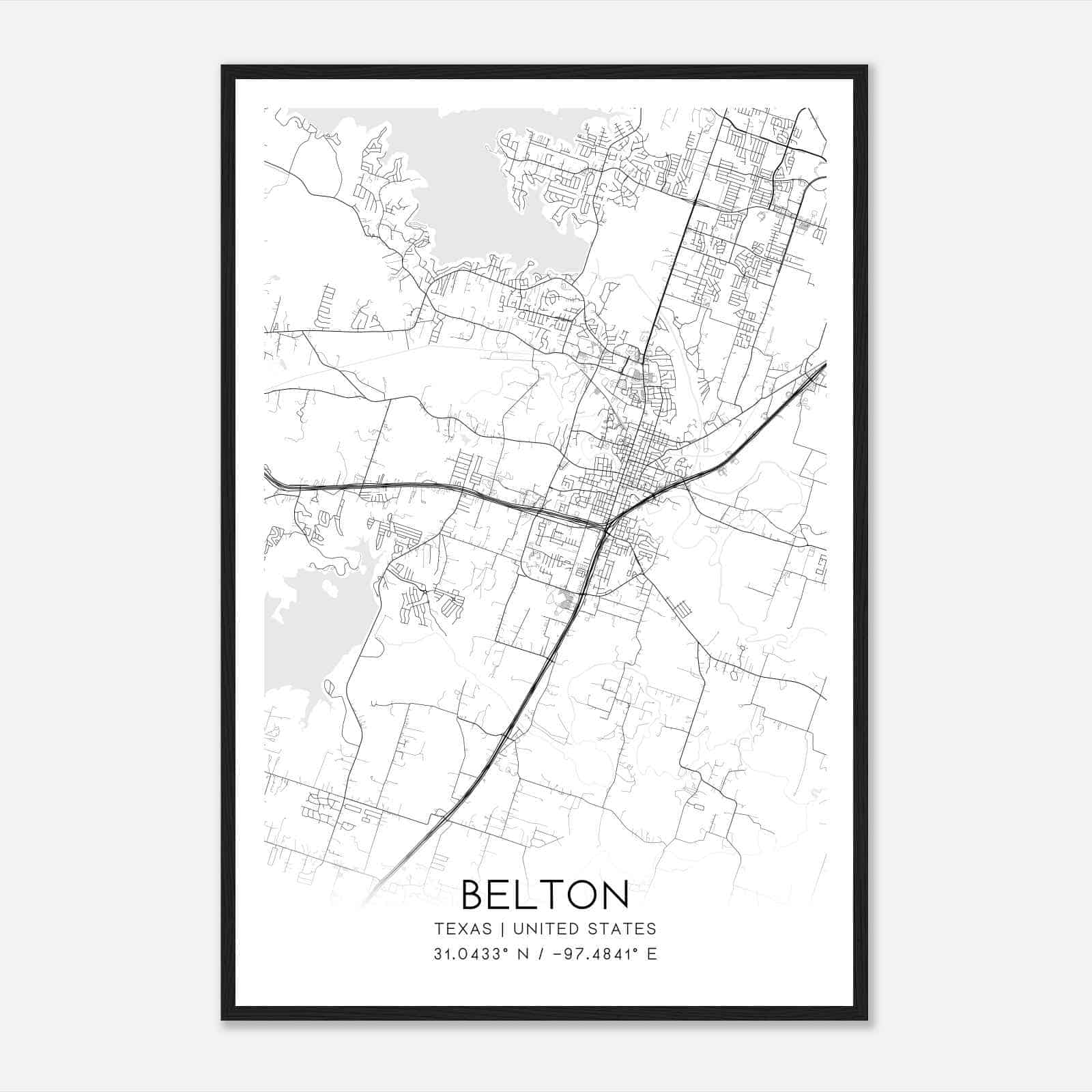 Belton Texas Map Poster, Modern Home Decor Wall Art Print