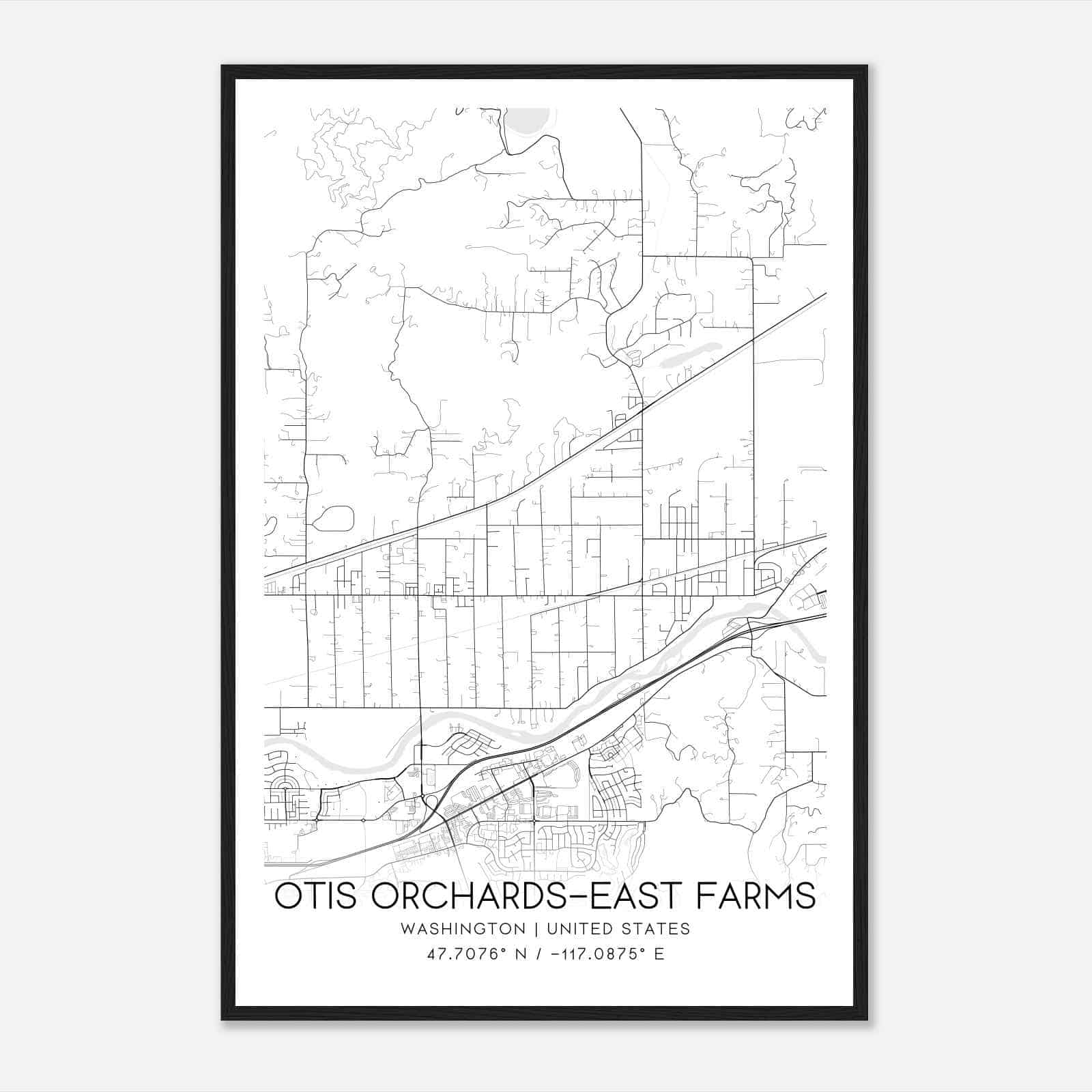 Otis Orchards-East Farms Washington Map Poster, Modern Home Decor Wall Art Print