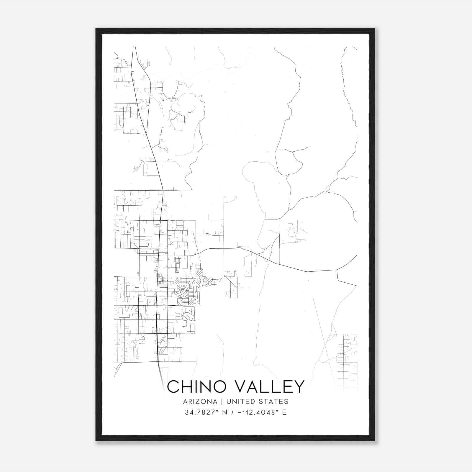 Chino Valley Arizona Map Poster, Modern Home Decor Wall Art Print