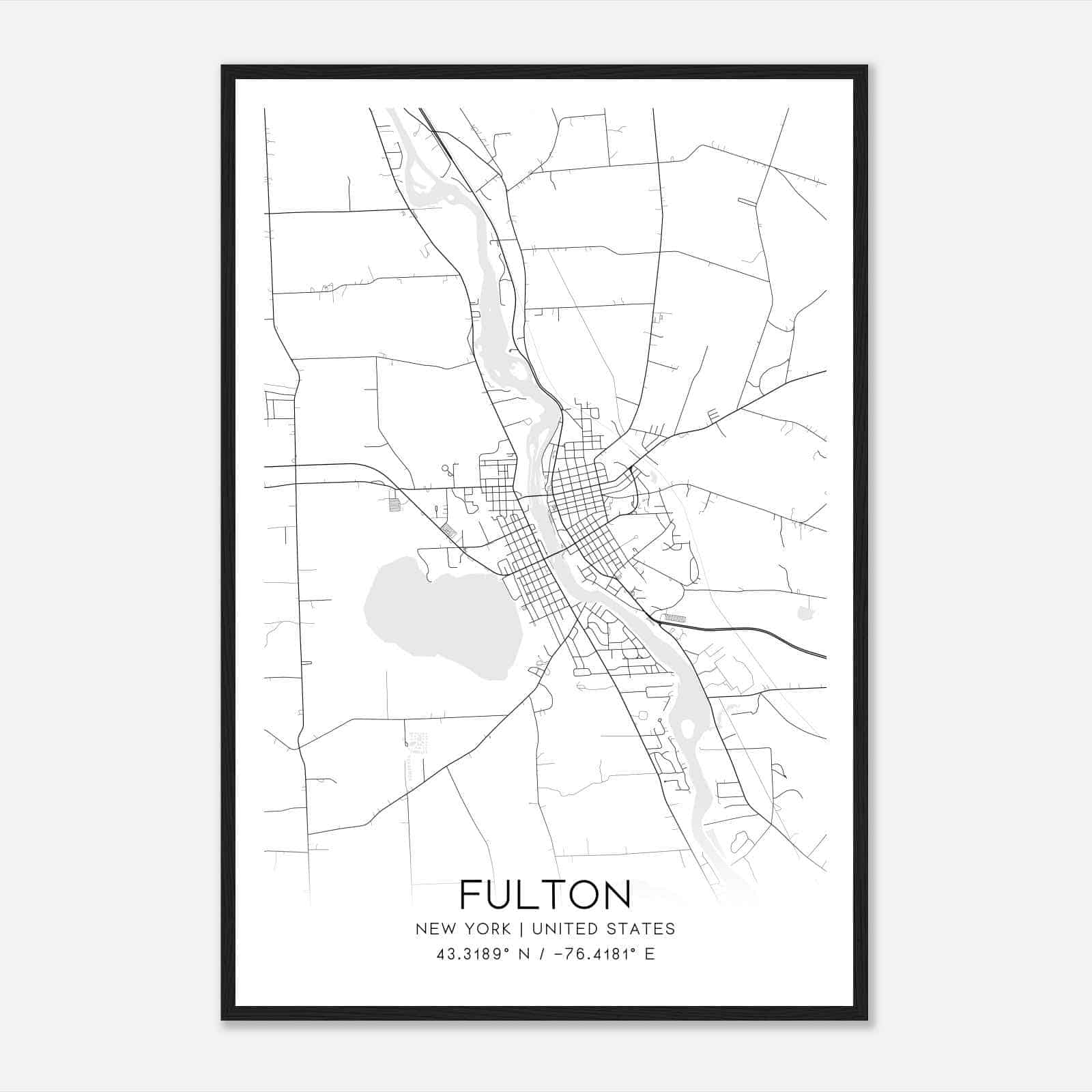 Fulton New York Map Poster, Modern Home Decor Wall Art Print