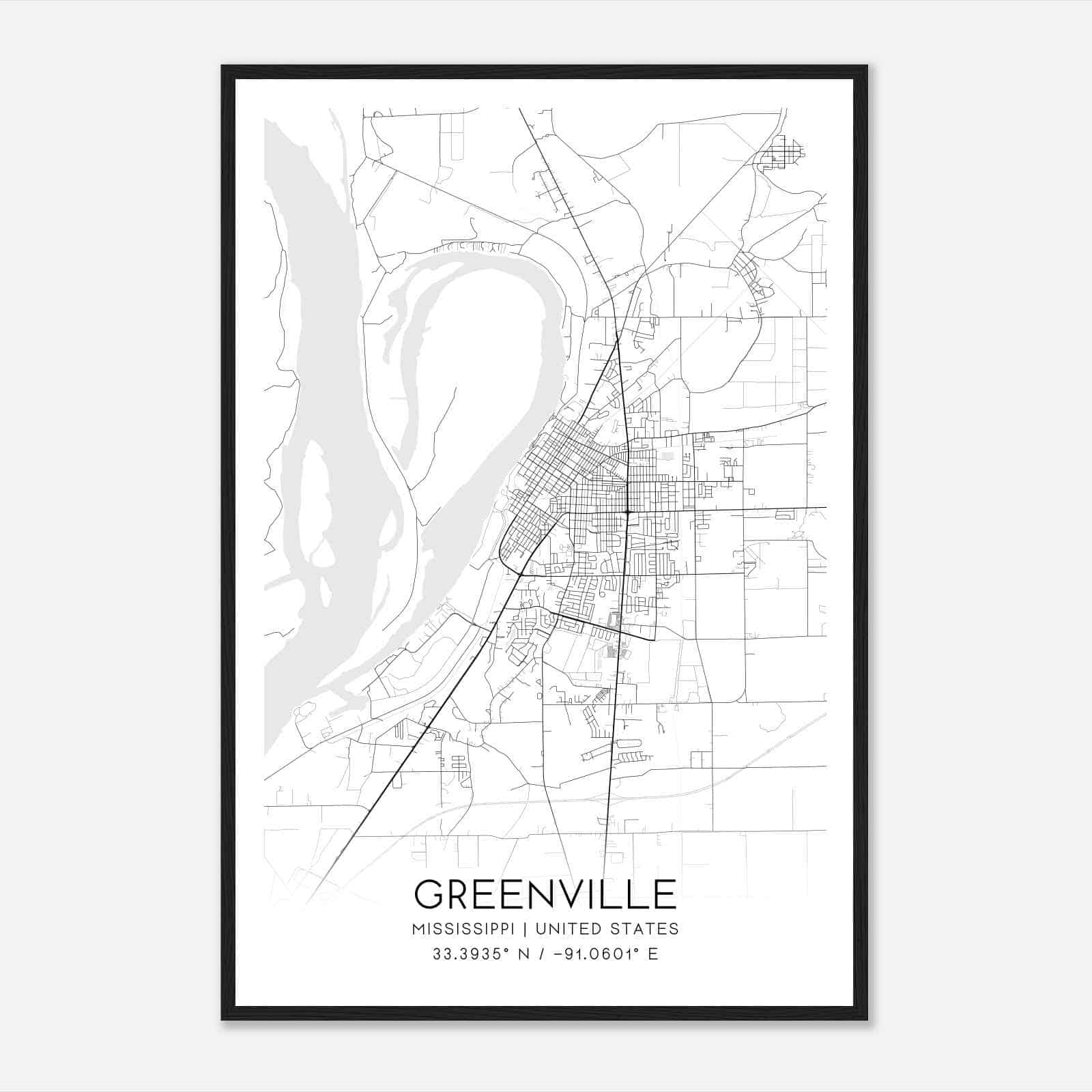 Greenville Mississippi Map Poster, Modern Home Decor Wall Art Print
