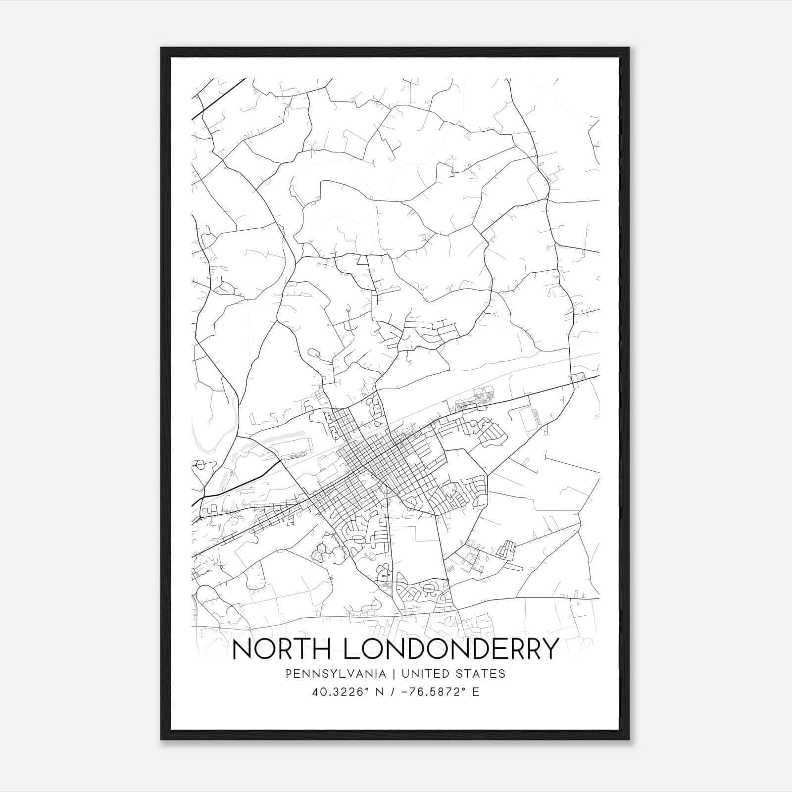 North Londonderry Pennsylvania Map Poster, Modern Home Decor Wall Art Print