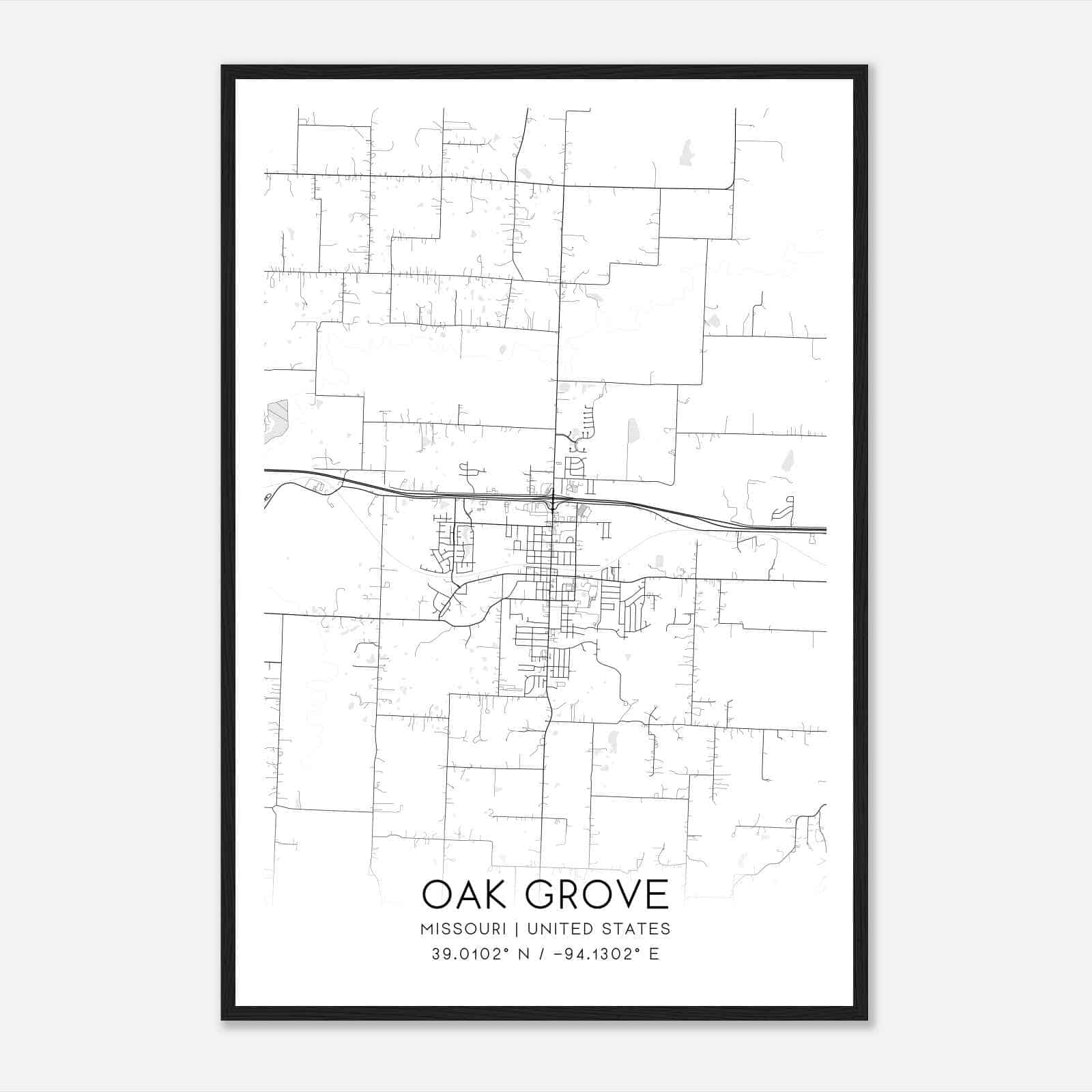 Oak Grove Missouri Map Poster, Modern Home Decor Wall Art Print