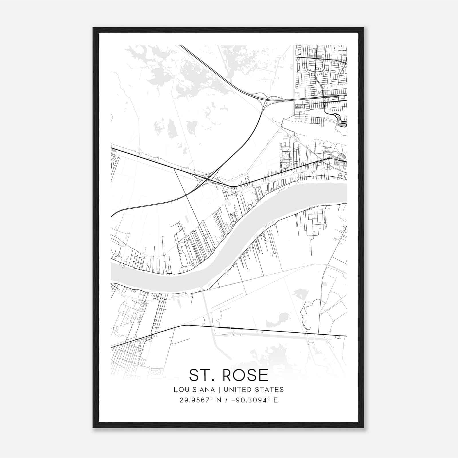 St. Rose Louisiana Map Poster, Modern Home Decor Wall Art Print