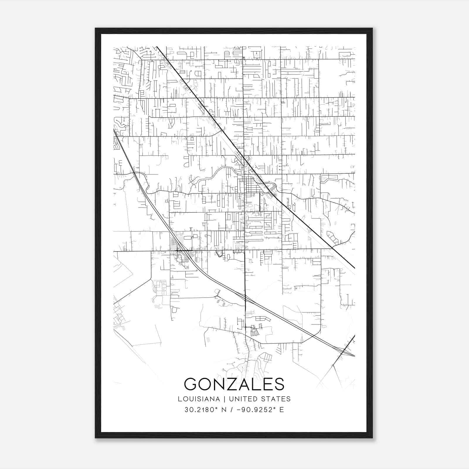 Gonzales Louisiana Map Poster, Modern Home Decor Wall Art Print