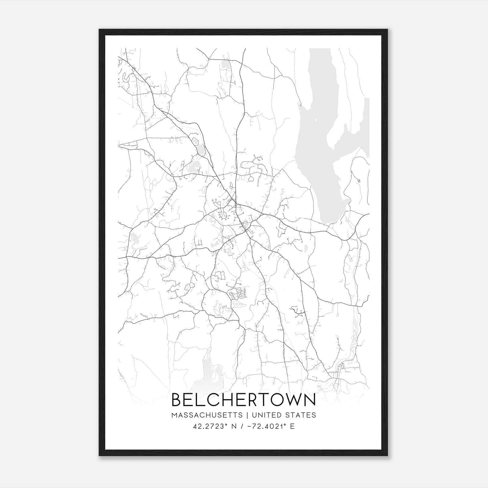 Belchertown Massachusetts Map Poster, Modern Home Decor Wall Art Print
