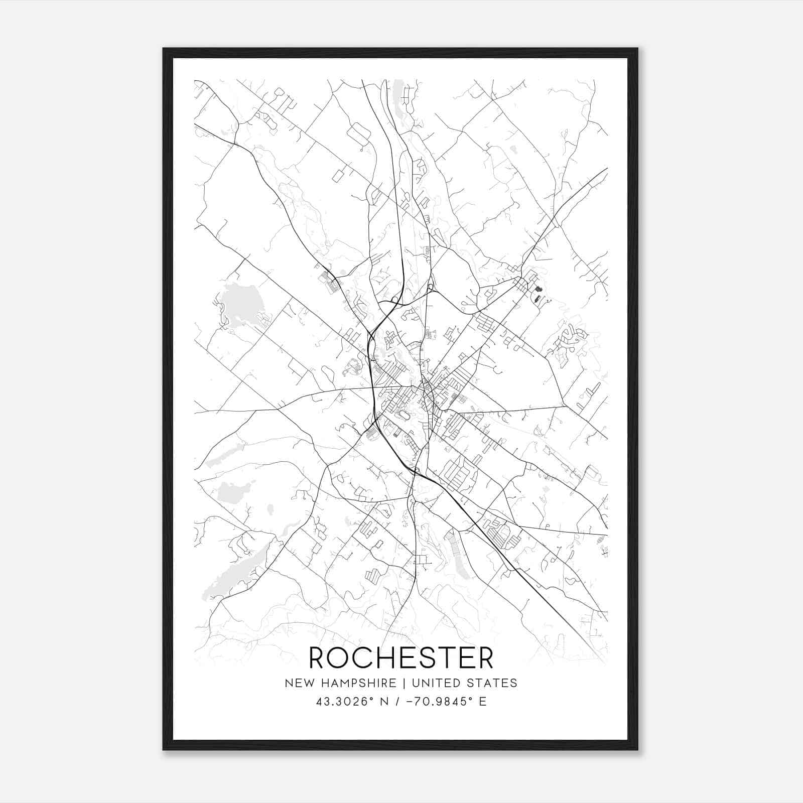 Rochester New Hampshire Map Poster, Modern Home Decor Wall Art Print Rochester New Hampshire Map Poster, Modern Home Decor Wall Art Print
