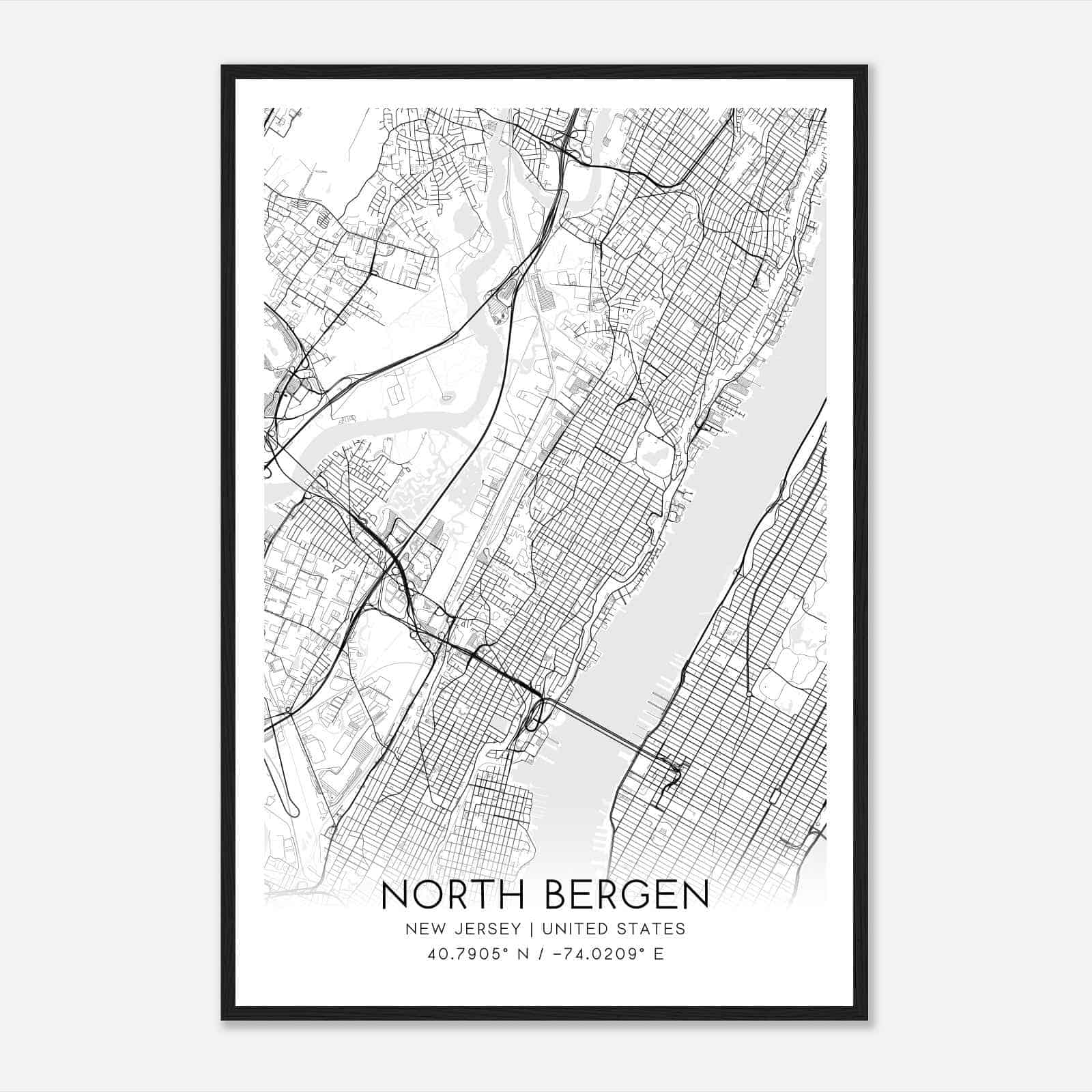 North Bergen New Jersey Map Poster, Modern Home Decor Wall Art Print