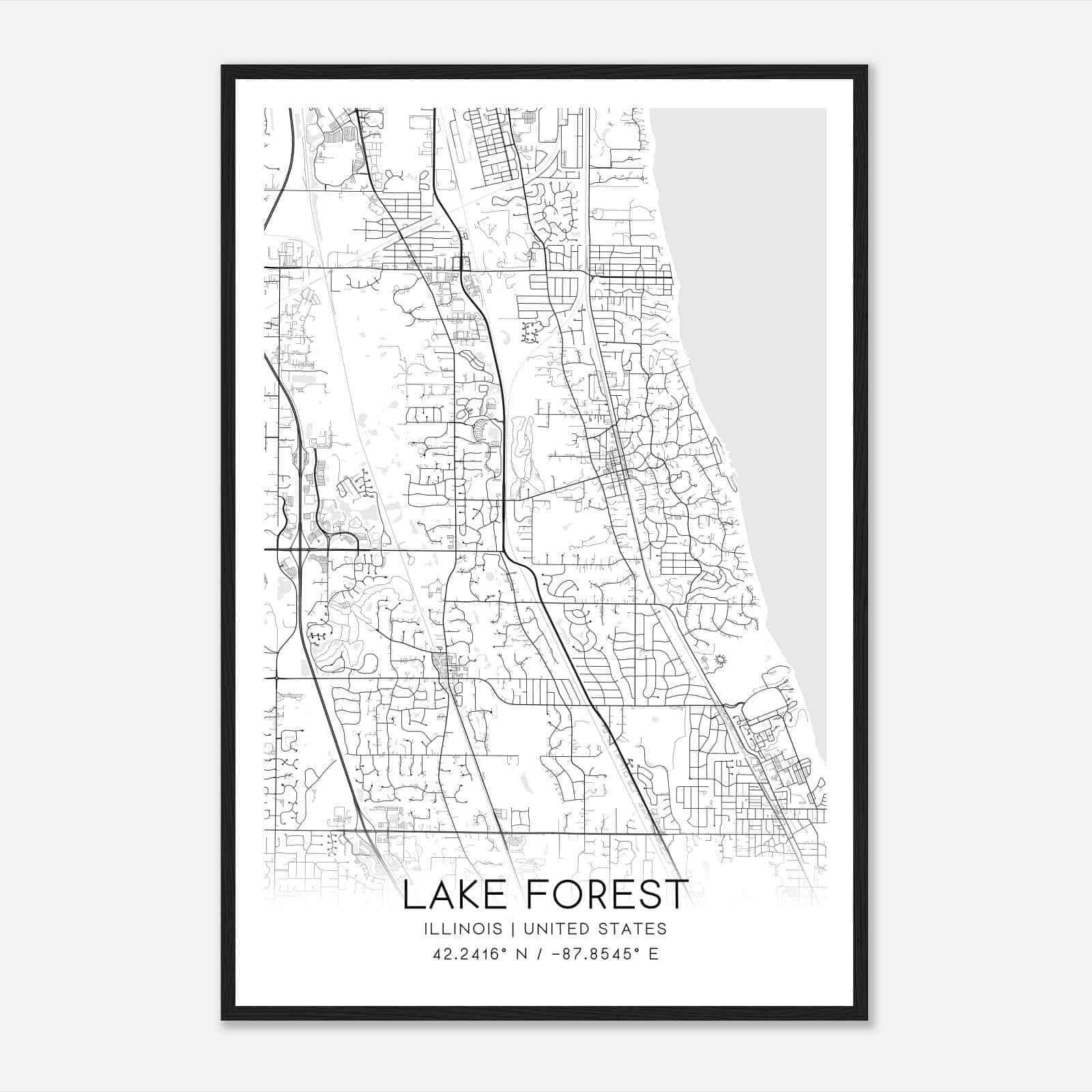 Lake Forest Illinois Map Poster, Modern Home Decor Wall Art Print