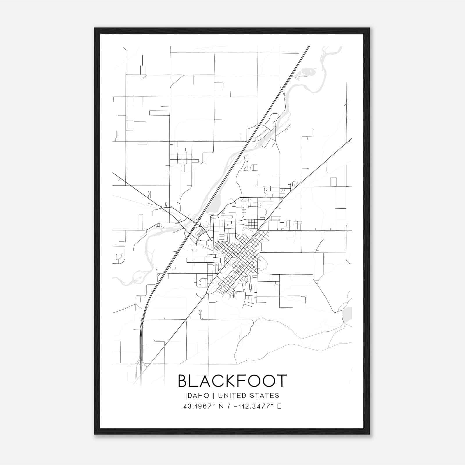 Blackfoot Idaho Map Poster, Modern Home Decor Wall Art Print