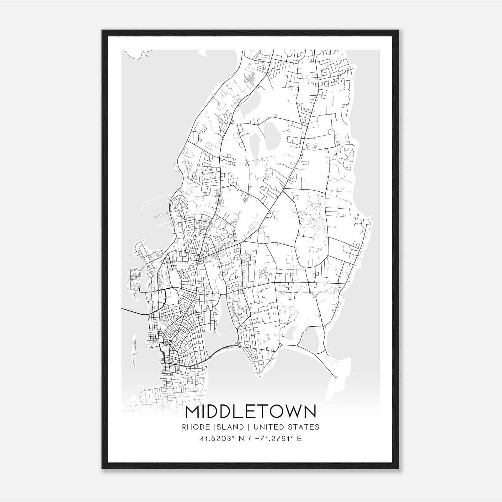 Middletown Rhode Island Map Poster, Modern Home Decor Wall Art Print